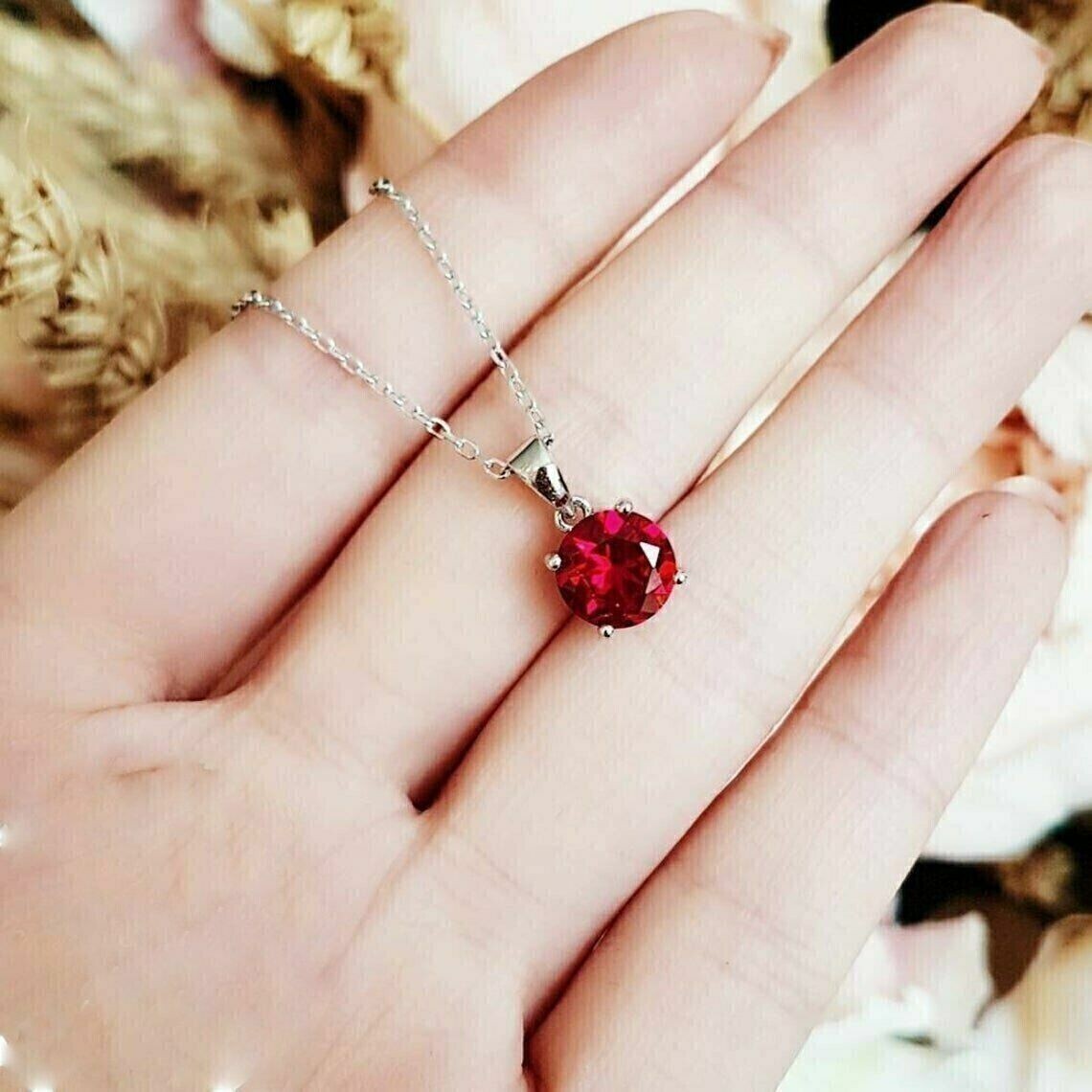 2.Ct Round Cut Lab-Created Red Ruby Beauty Pendant 14K White Gold Plated Silver