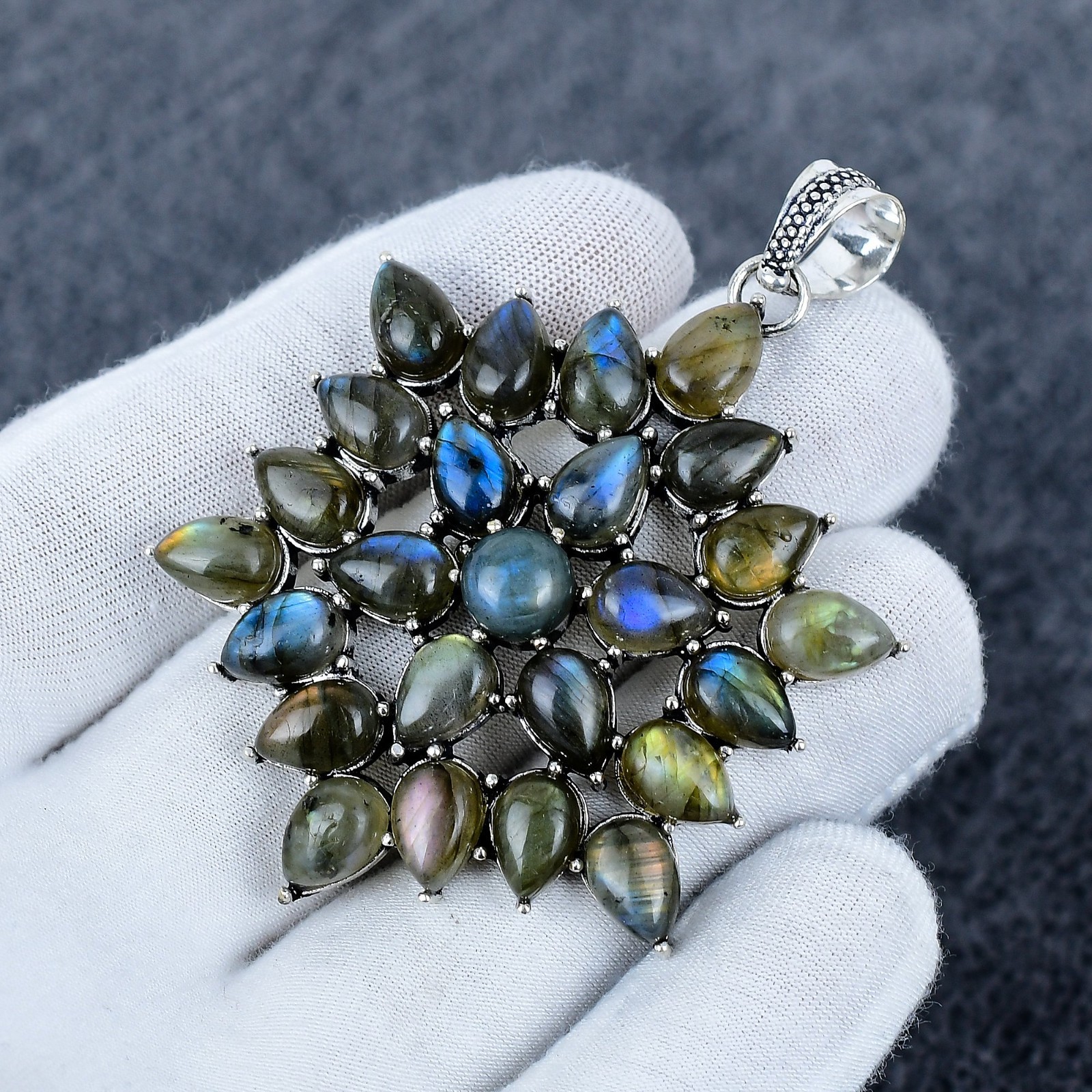 Labradorite Pendant 925 Sterling Silver Pendant Labradorite Flower Gemstone Gift