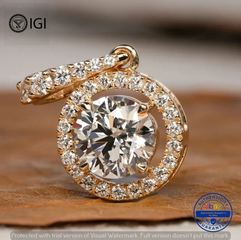 3.25 Ct Round Cut EF/VS1 Lab Grown Diamond Women’s Halo Pendant Yellow Gold 14K