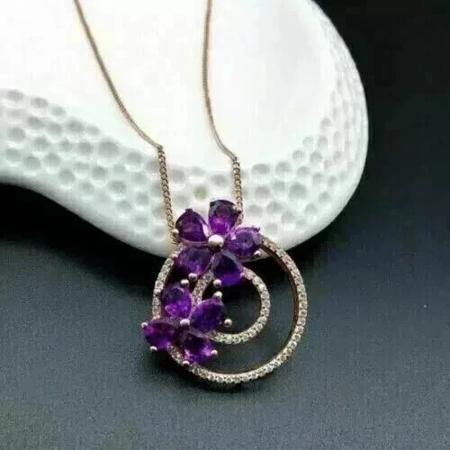 Lab Created Amethyst 14K Rose Gold Plated 2.00Ct Pear Cut Teardrop Halo Pendant
