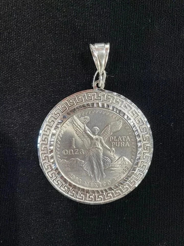 Round Cut CENTENARIO Mexican Shape Pendant Sterling Silver 14K White Gold Finish