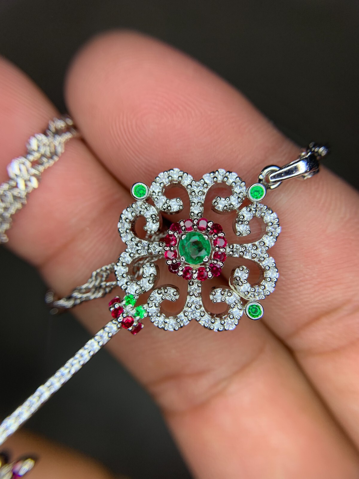 Natural Emerald From Punjshir Aghanistan In Key Necklace In 925 Sterling SIlver