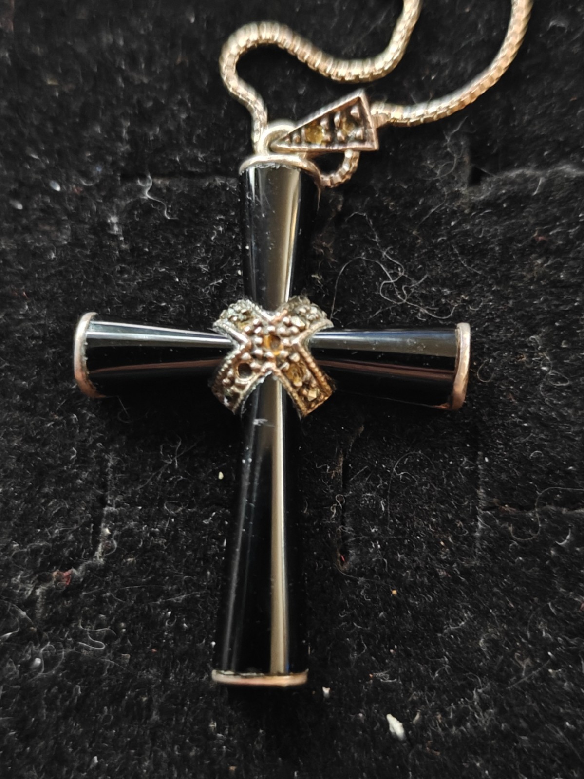 NF 925 Sterling Silver Black Enamel Cross Pendant with Chain – Nickel Free
