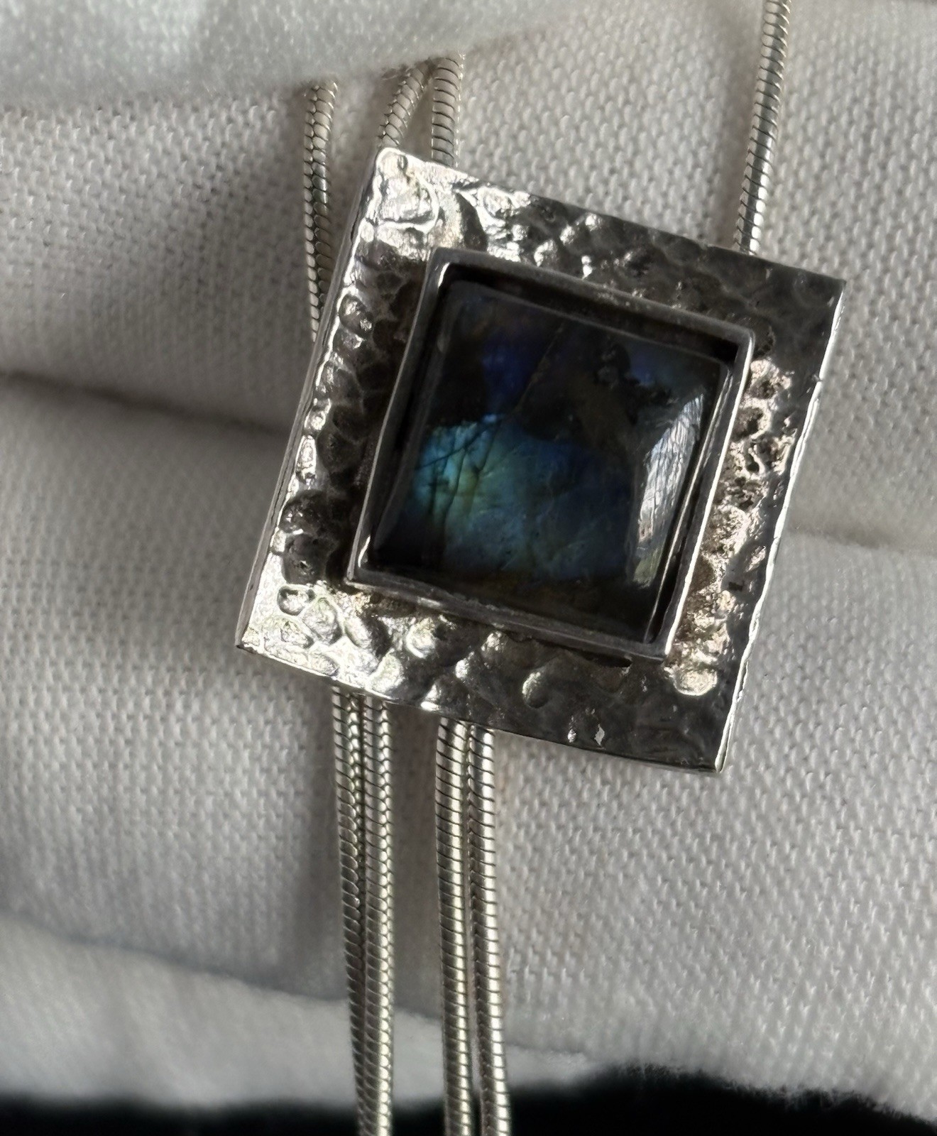 Silpada Hammered 925 Sterling Silver LABRADORITE Lariat Bolo Necklace N0881