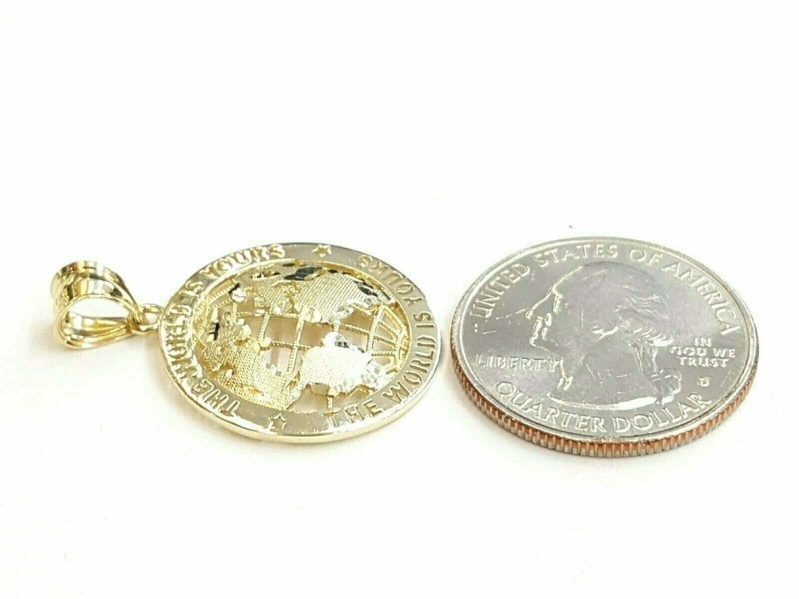 10k yellow gold round globe planet earth world map pendant jewelry 0.89″ 2.1g