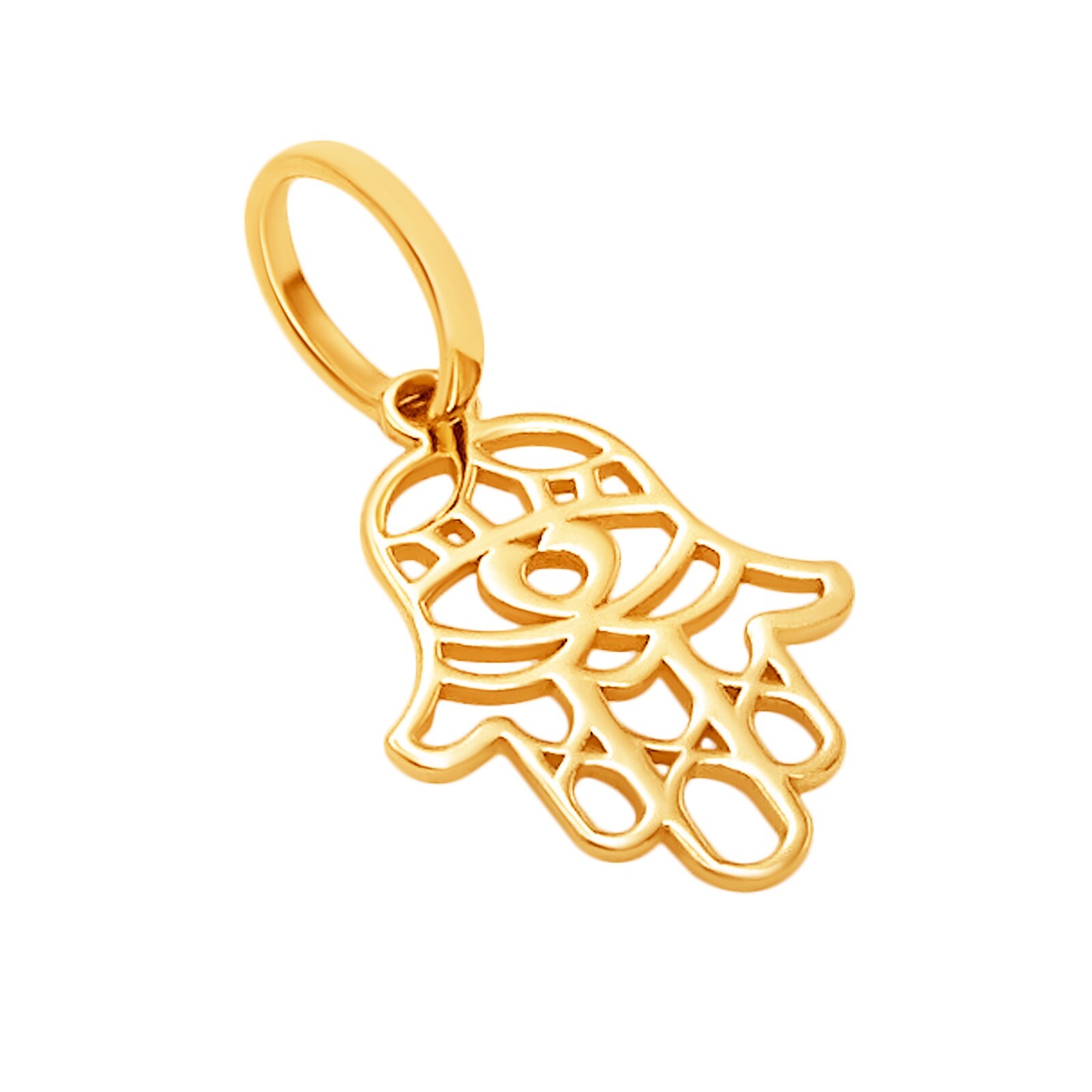 14k Pure Solid Yellow Gold Hamsa Hand Laser Cut Delicate Beautiful Charm Pendant
