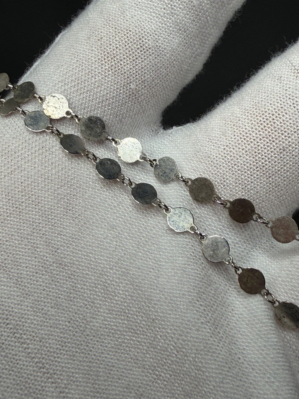 Signed AV 925 Sterling Silver Flat Disc Choker Necklace 15.5″ Adjustable Station