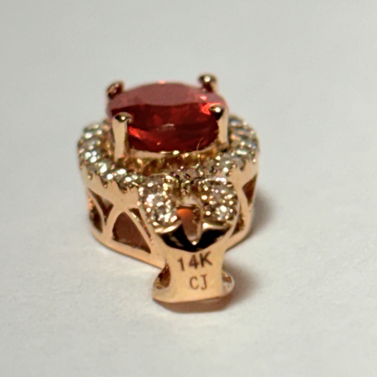 GG Certified 14K Yellow Gold 0.55ct Fire Opal 0.17ctw Diamond Pendant 0.93g