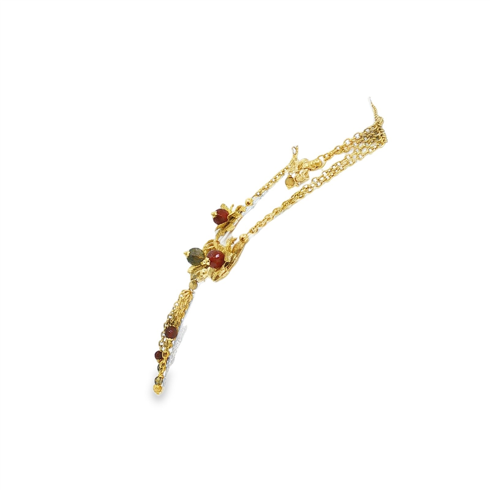 Vintage 14k Yellow Gold Floral Motif Plastic Beaded Tassel Necklace 19″