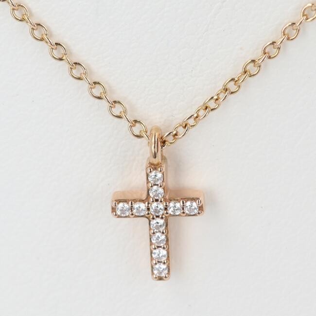 Tiffany & Co. Metro Cross Diamond Pendant K18 Rose Gold Chain 40cm 16” Necklace