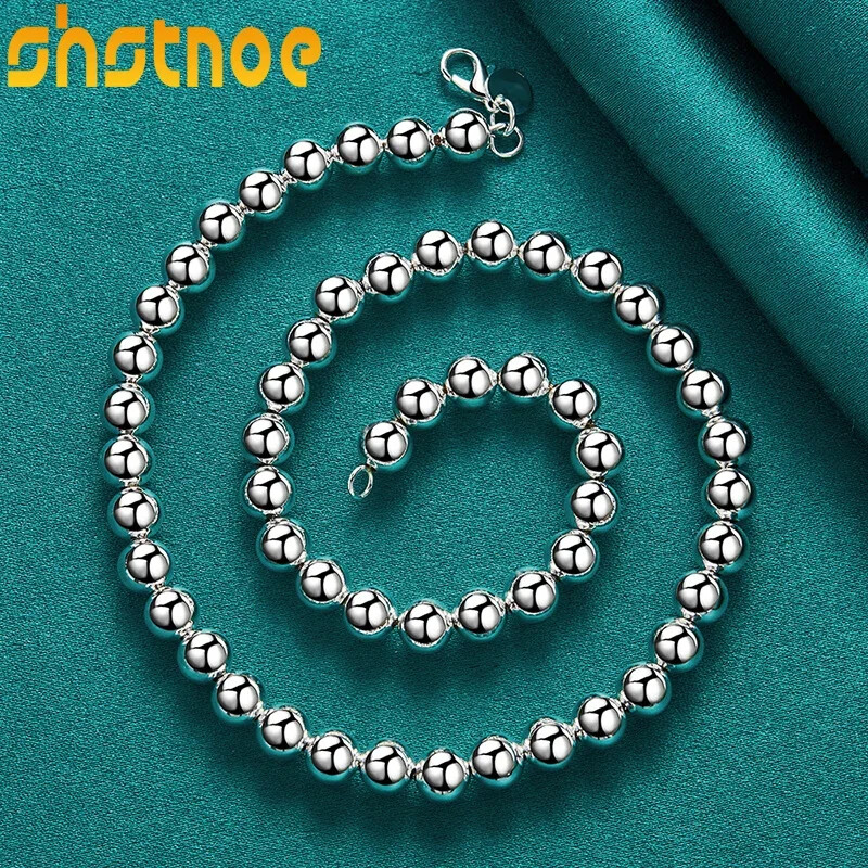 925 Sterling Silver 8mm Smooth Beads Ball Chain Necklace Fashion Fine Jewelry