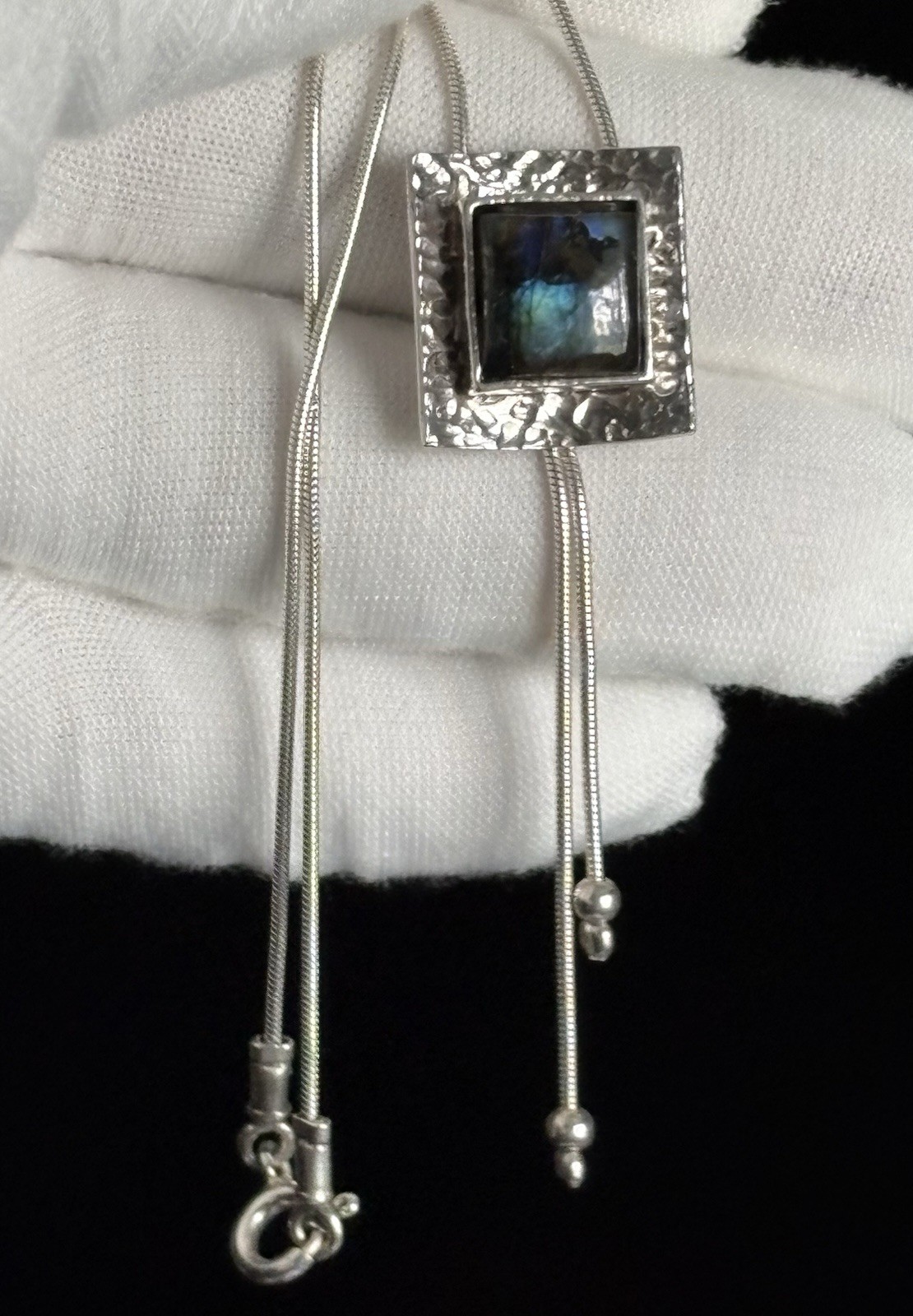 Silpada Hammered 925 Sterling Silver LABRADORITE Lariat Bolo Necklace N0881