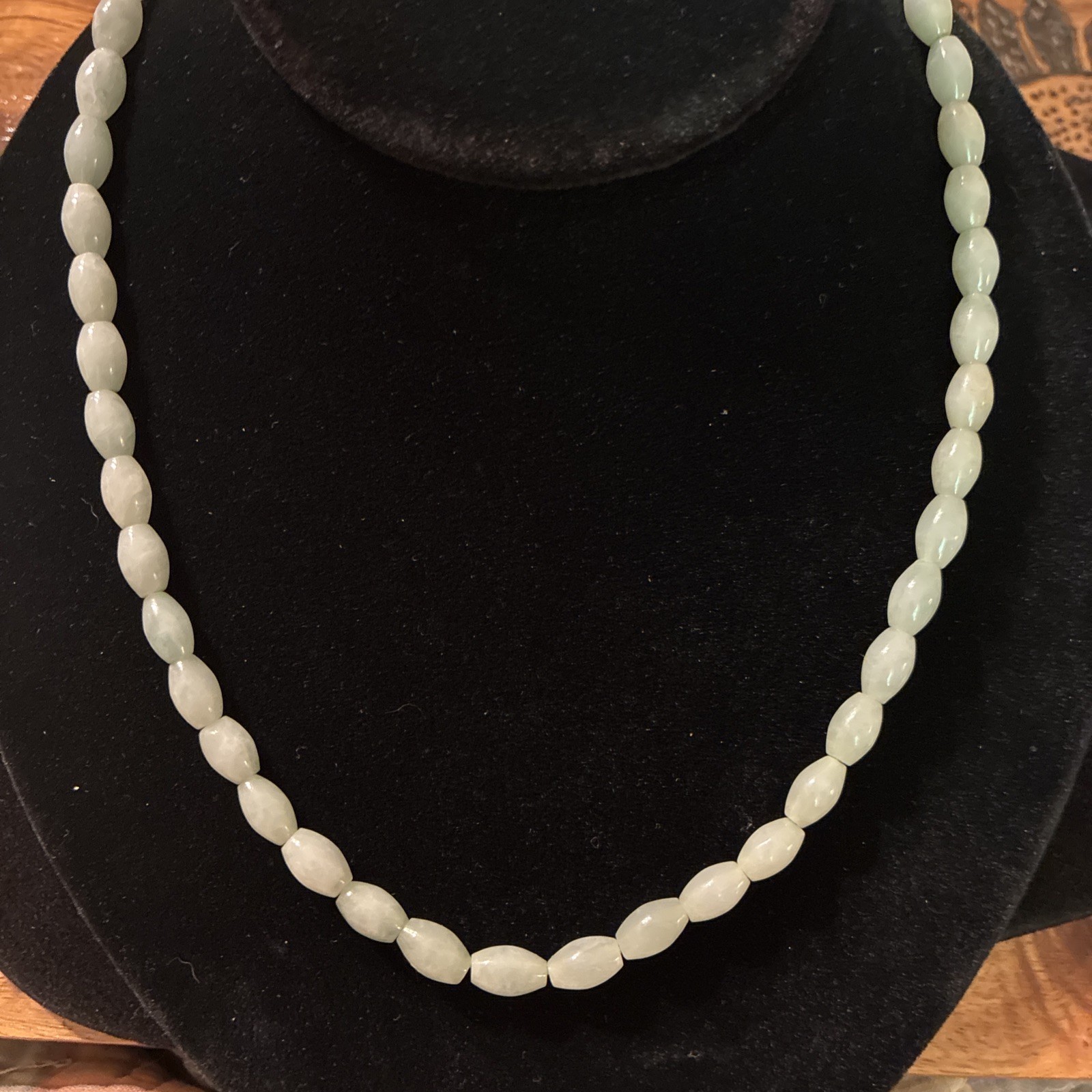 Jade Jadeite Silver Tone Necklace 18”