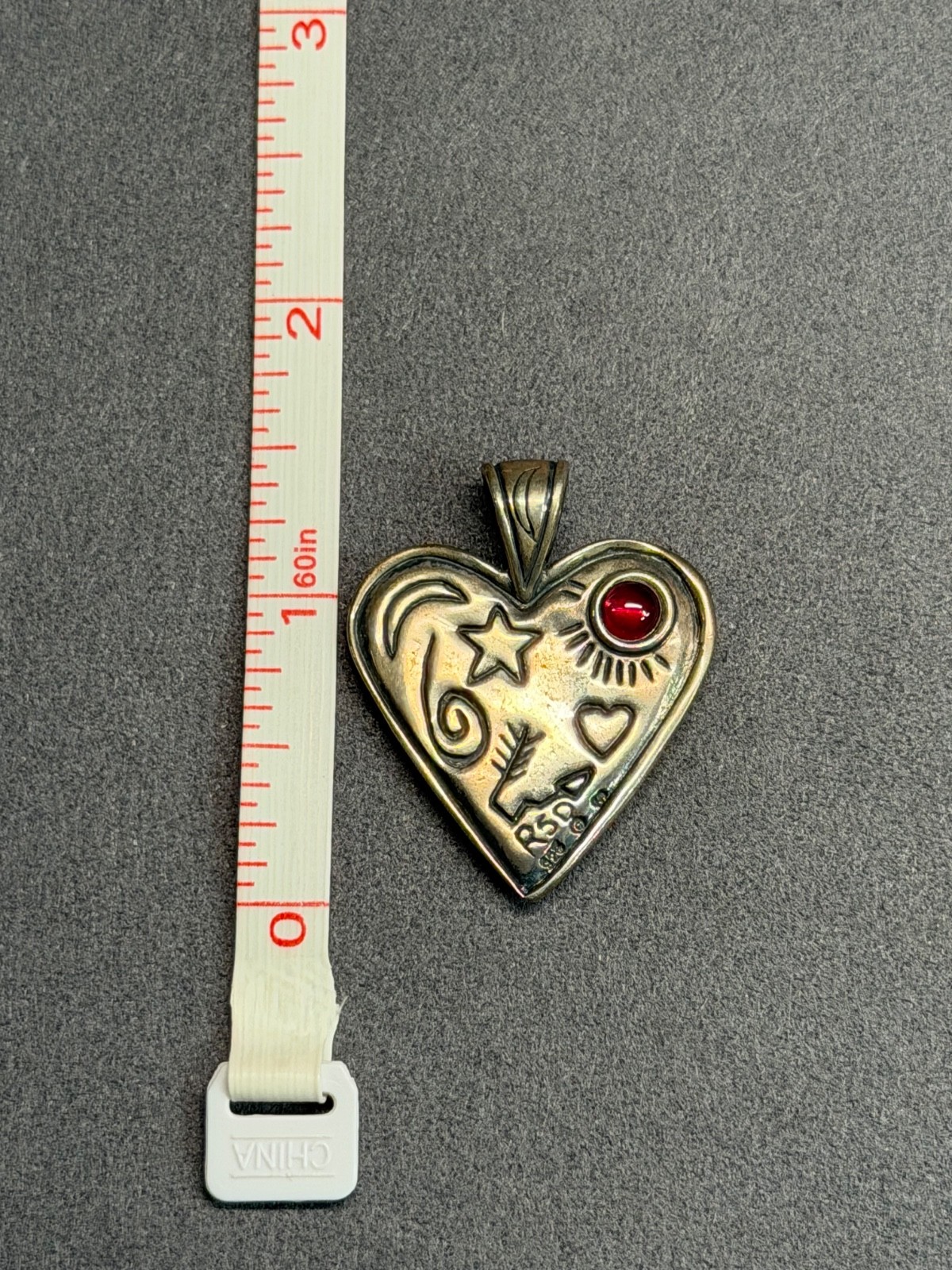 Robert Shields RSD Sterling Silver Garnet Reversible Celebration Heart Pendant