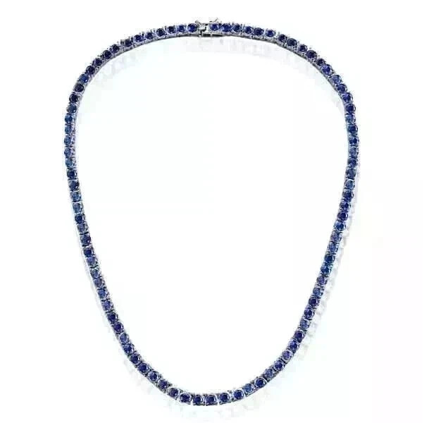 12Ct Lab Created Round Blue Tanzanite Tennis Necklace 14K White Gold Plated 16′