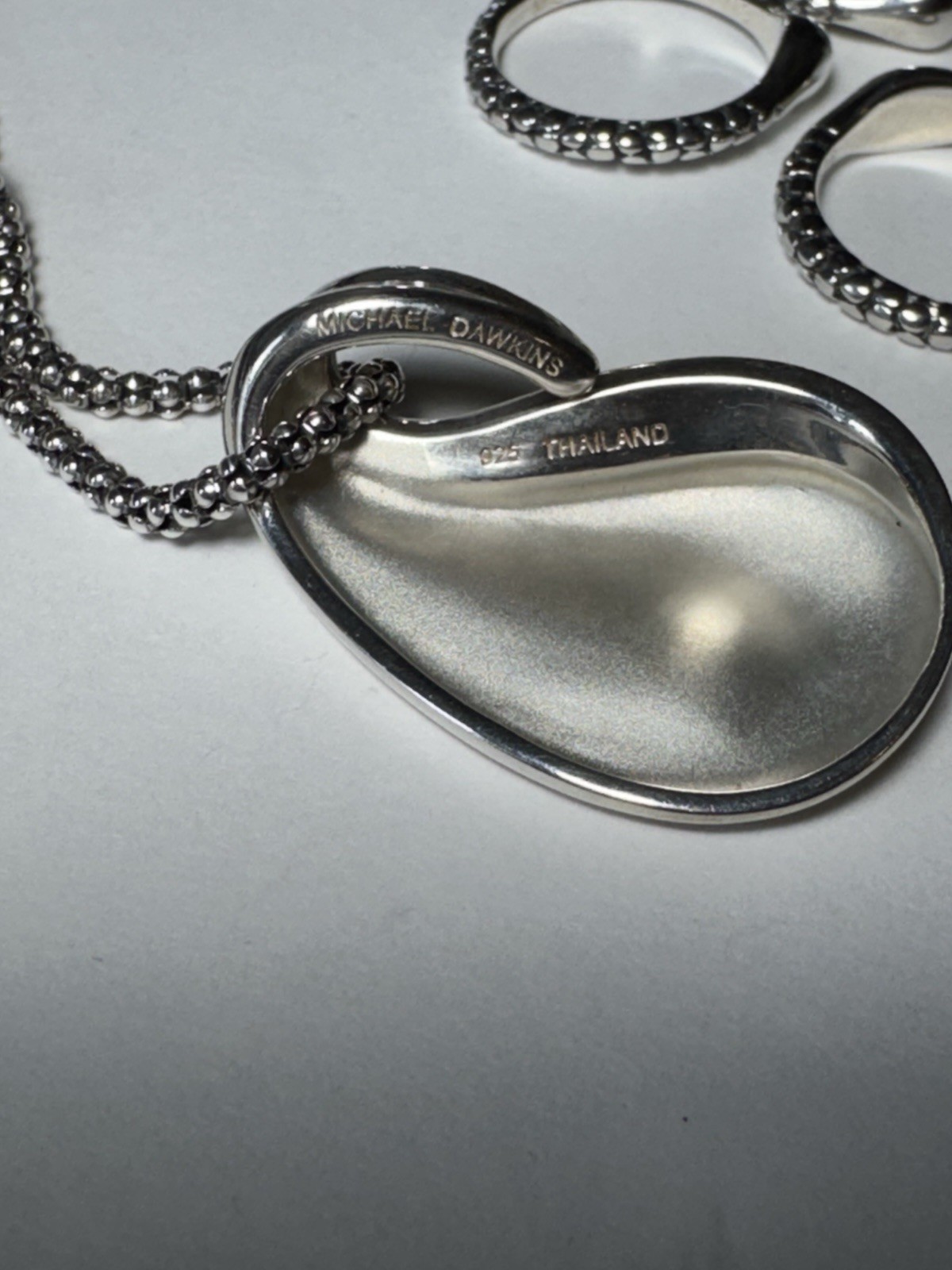 Michael Dawkins Sterling Silver Pebble Teardrop Pendant Necklace 925 Thailand 18