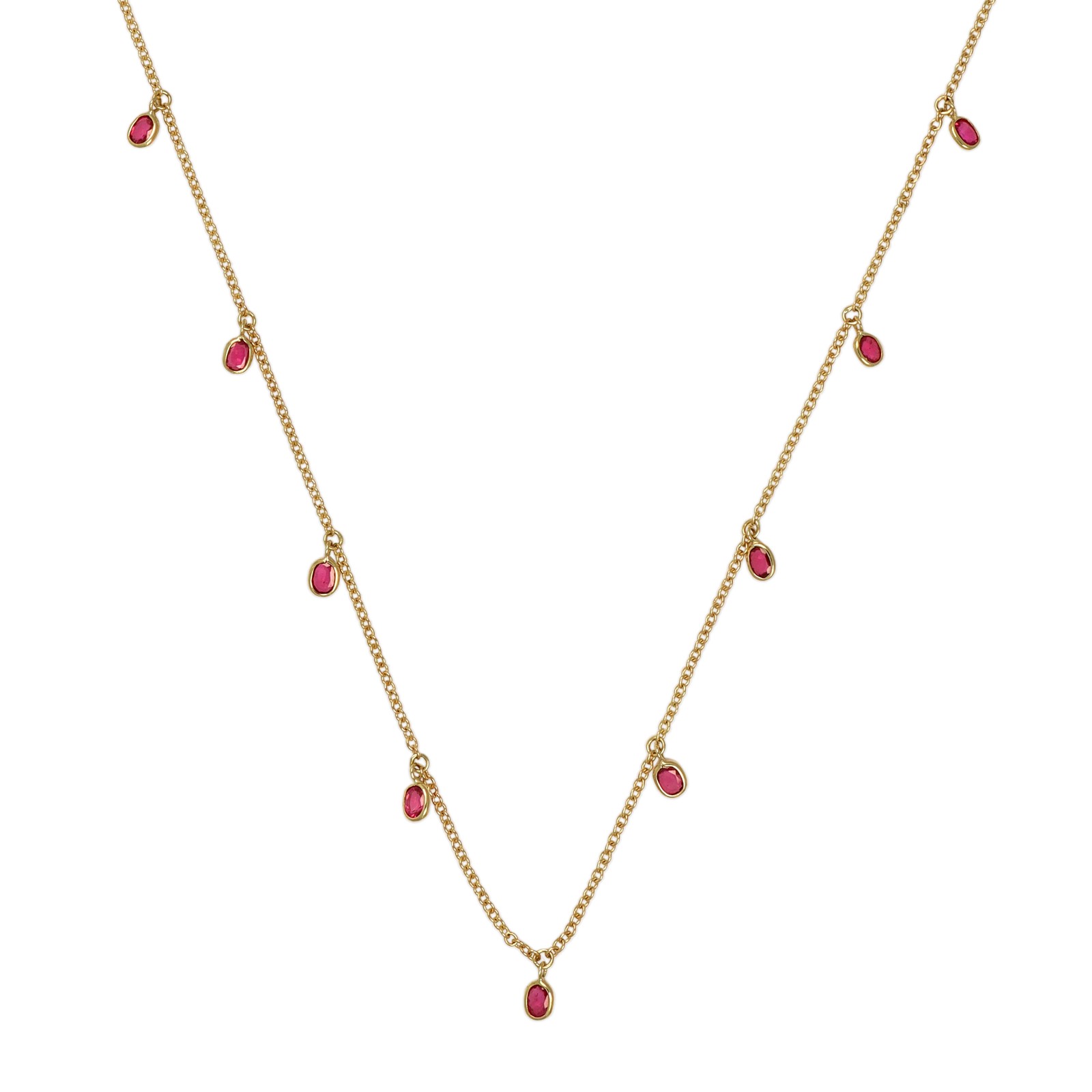 Burma (Myanmar) Oval Red Ruby 14K Yellow Gold Necklace 1.52CT
