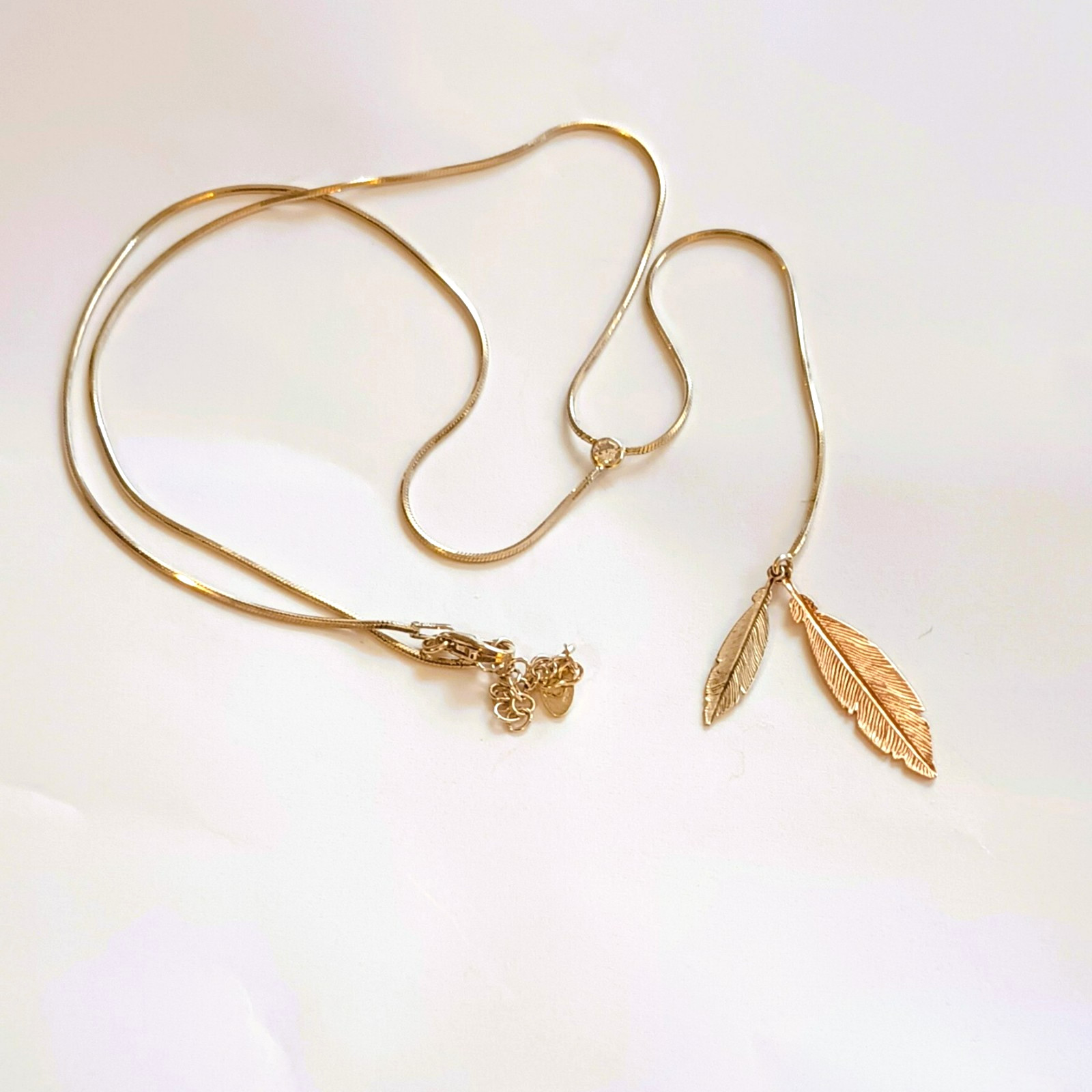 Dyadema Italy 925 Lariat Necklace 18″ Sterling Silver 2 Tone Leaves Tiny Crystal
