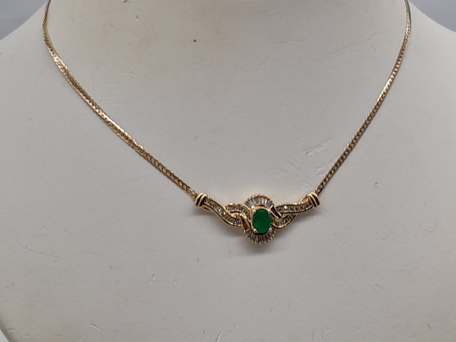 ADL 14k gold channel set and baguette diamond Emerald bib necklace LKNEW $3600