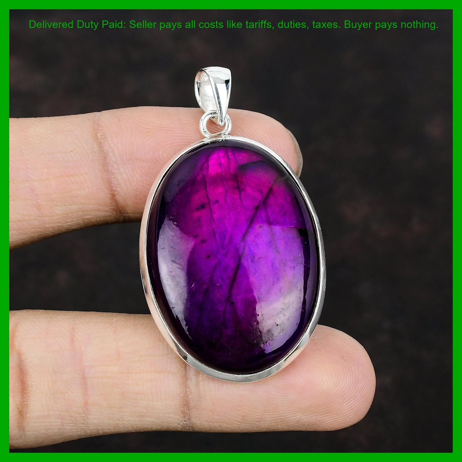 Purple Fire Labradorite Gemstone 925 Silver Handmade Sisters Gift Bezel Pendant