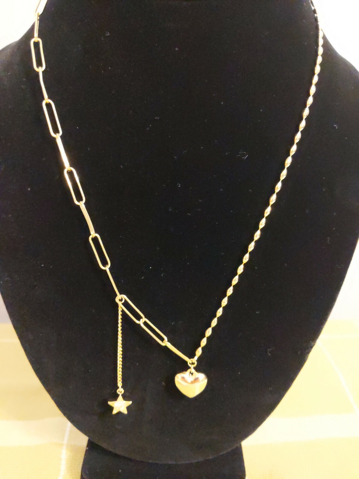 Rare paperclip/beaded Gold plated necklace.. B-Day gift. Fun Fashion Jewelry
