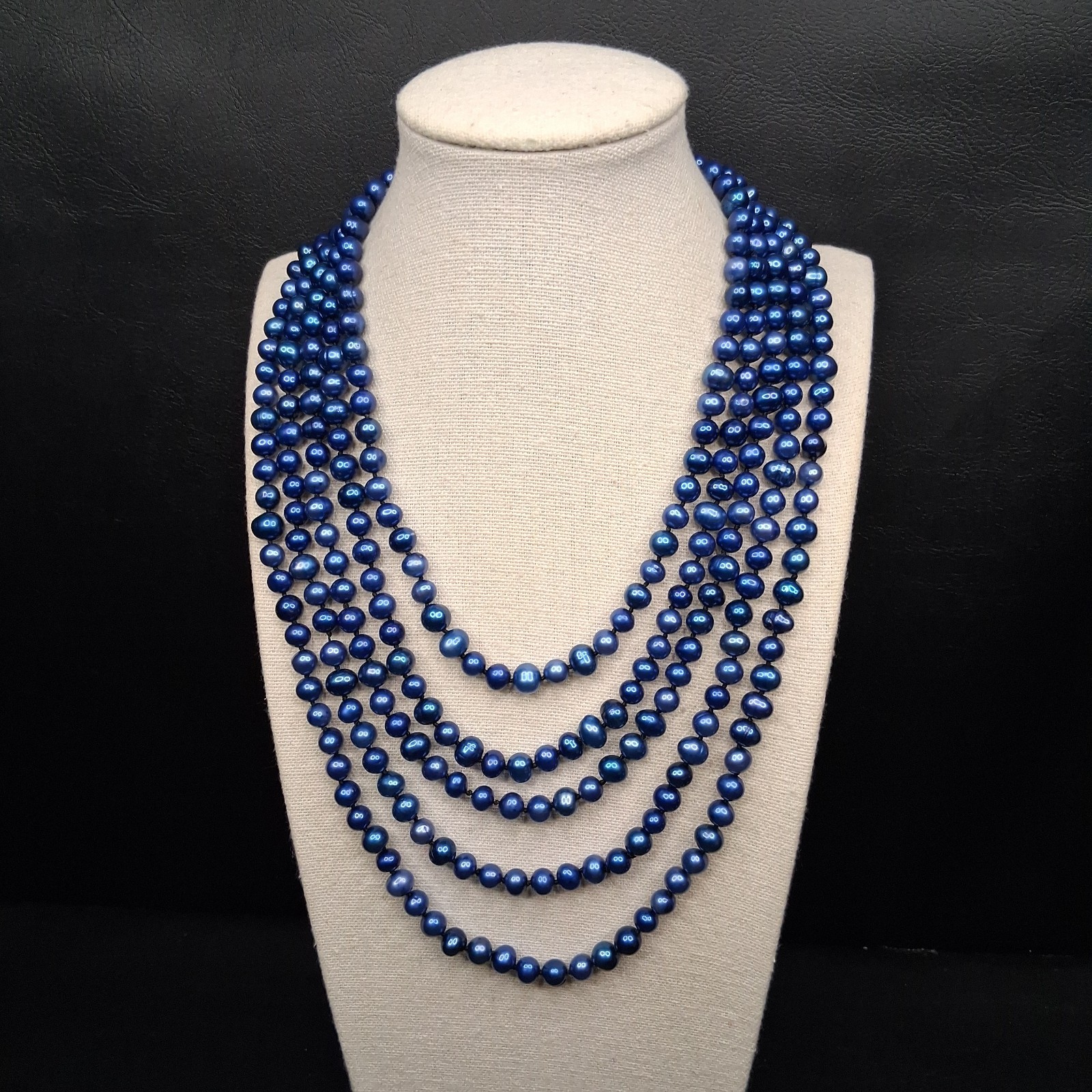 FRESHWATER PEARL Individually Knotted 100 in Long Necklace Blue Color. 18.440