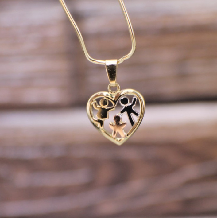 Solid 10K Yellow White & Rose Gold Children Heart Grandkids Charm Pendant Kids