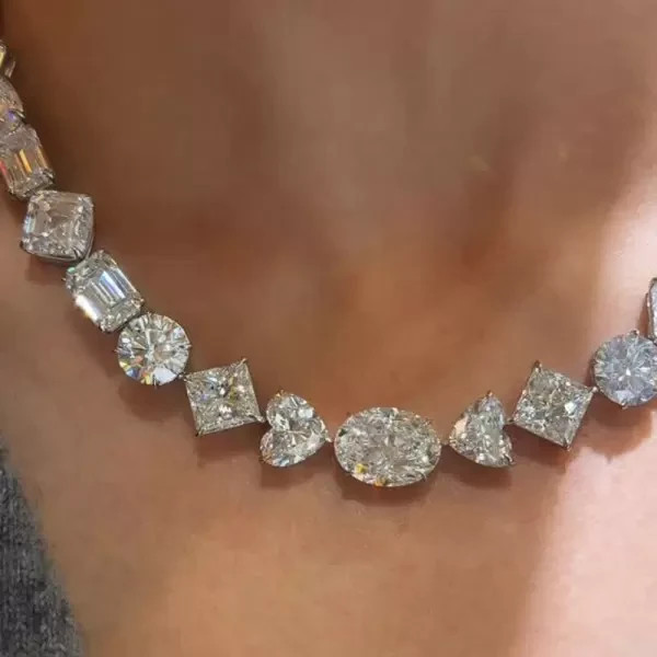 150Ctw Multi-Cut Lab Created Diamond Statement Necklace 14K White Gold Plated