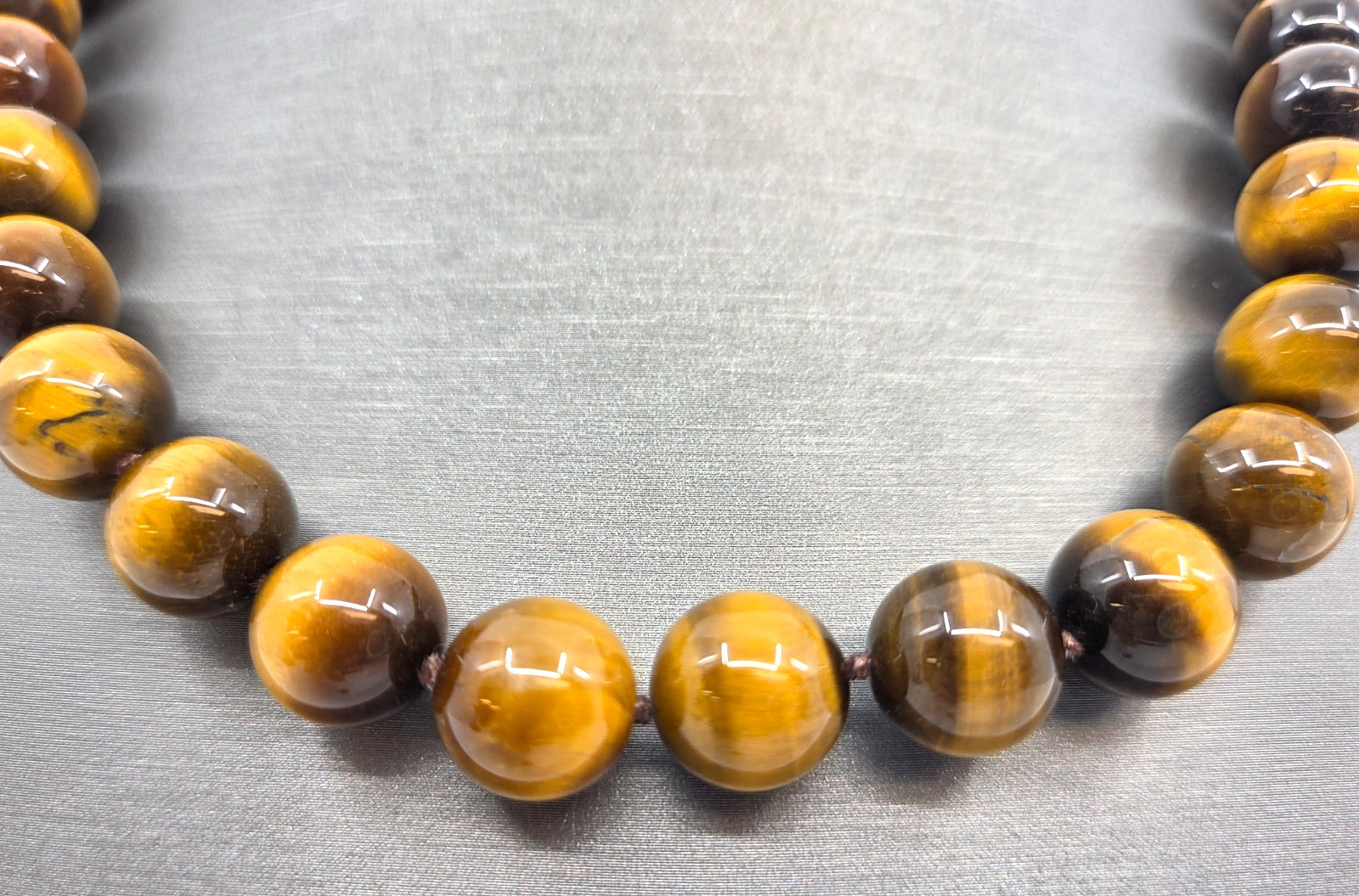 Tiger’s Eye Necklace Sterling Silver 925 Clasp 16” Bead size 12 MM