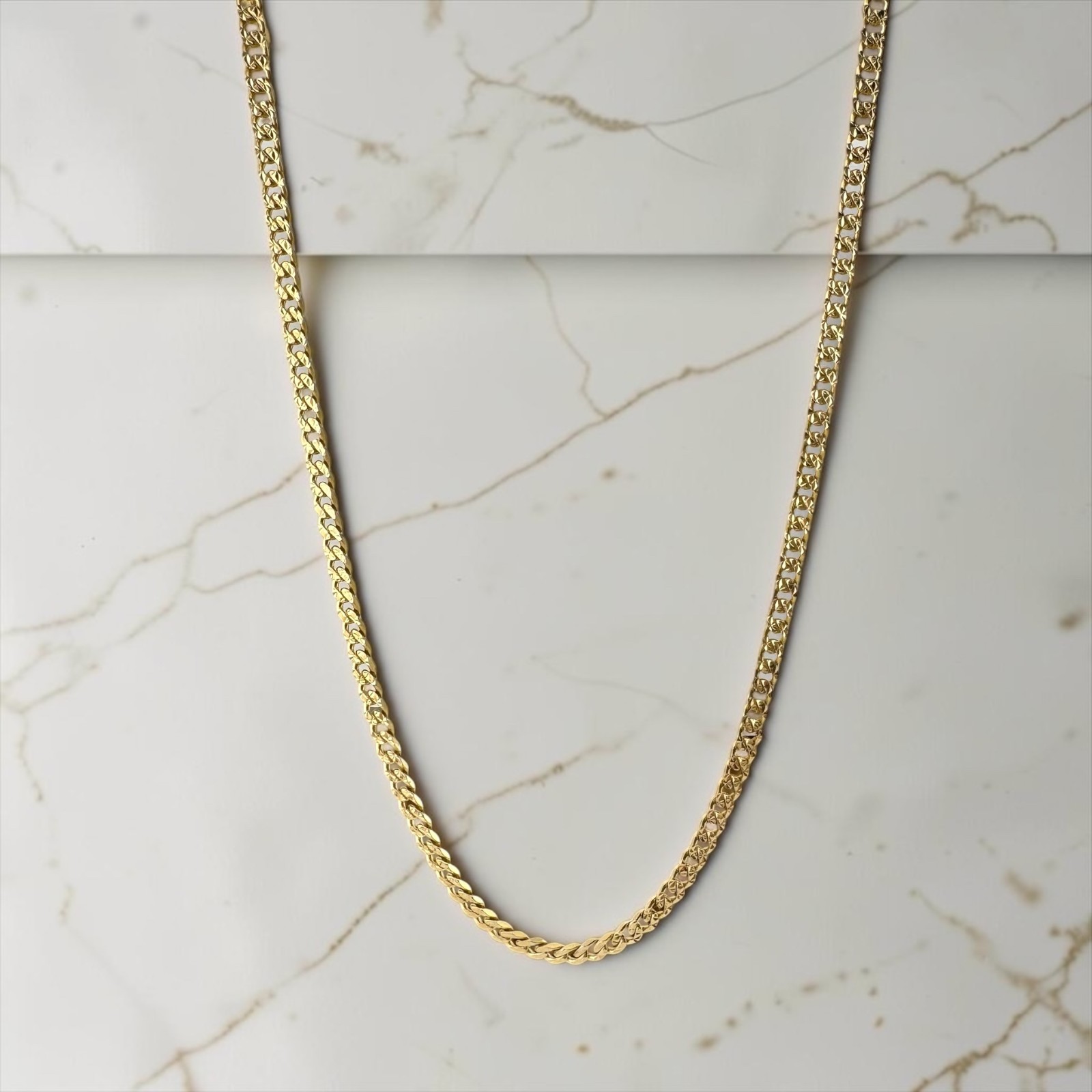 Vintage 14K Yellow Gold Diamond-Cut Curb Link Chain Necklace 24″ 17.5g – 3.2 mm