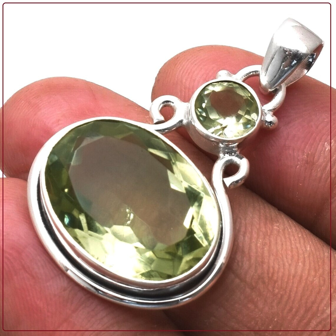 Gorgeous Green Amethyst Gemstone 925 Sterling Silver Handmade Pendant