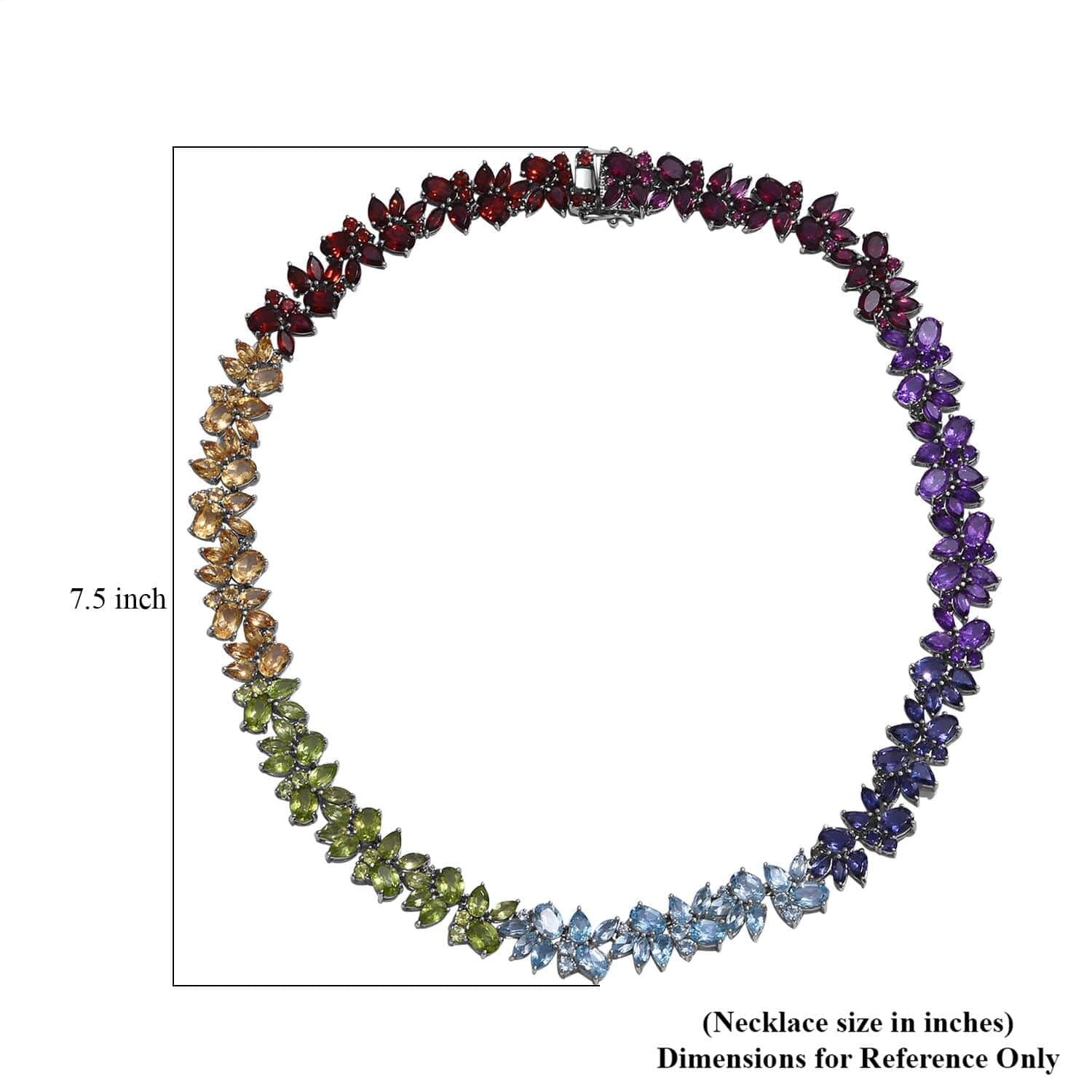 Red Garnet Multi Gemstone 925 Silver Rhodium Plated Necklace Size 18″ Ct 43.28
