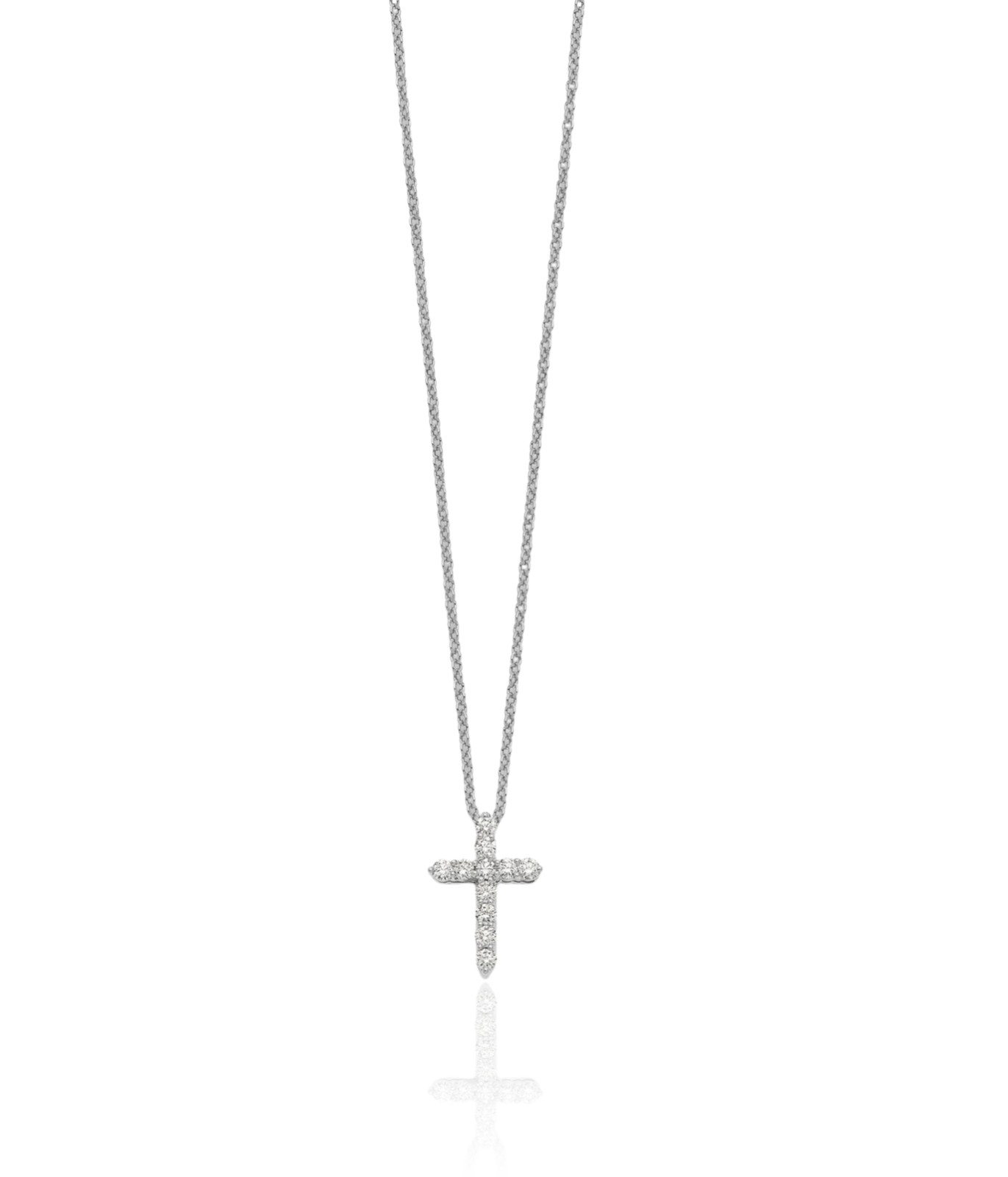 Lab Created 14K Solid White Gold 0.22 ct Diamond Small Cross Pendant Necklace