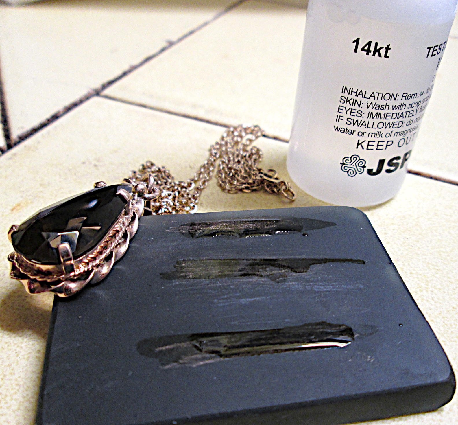 14K ROSE GOLD SMOKY QUARTZ NECKLACE 7.00 CTS 7.9 GRAMS 23 INCHES VINTAGE