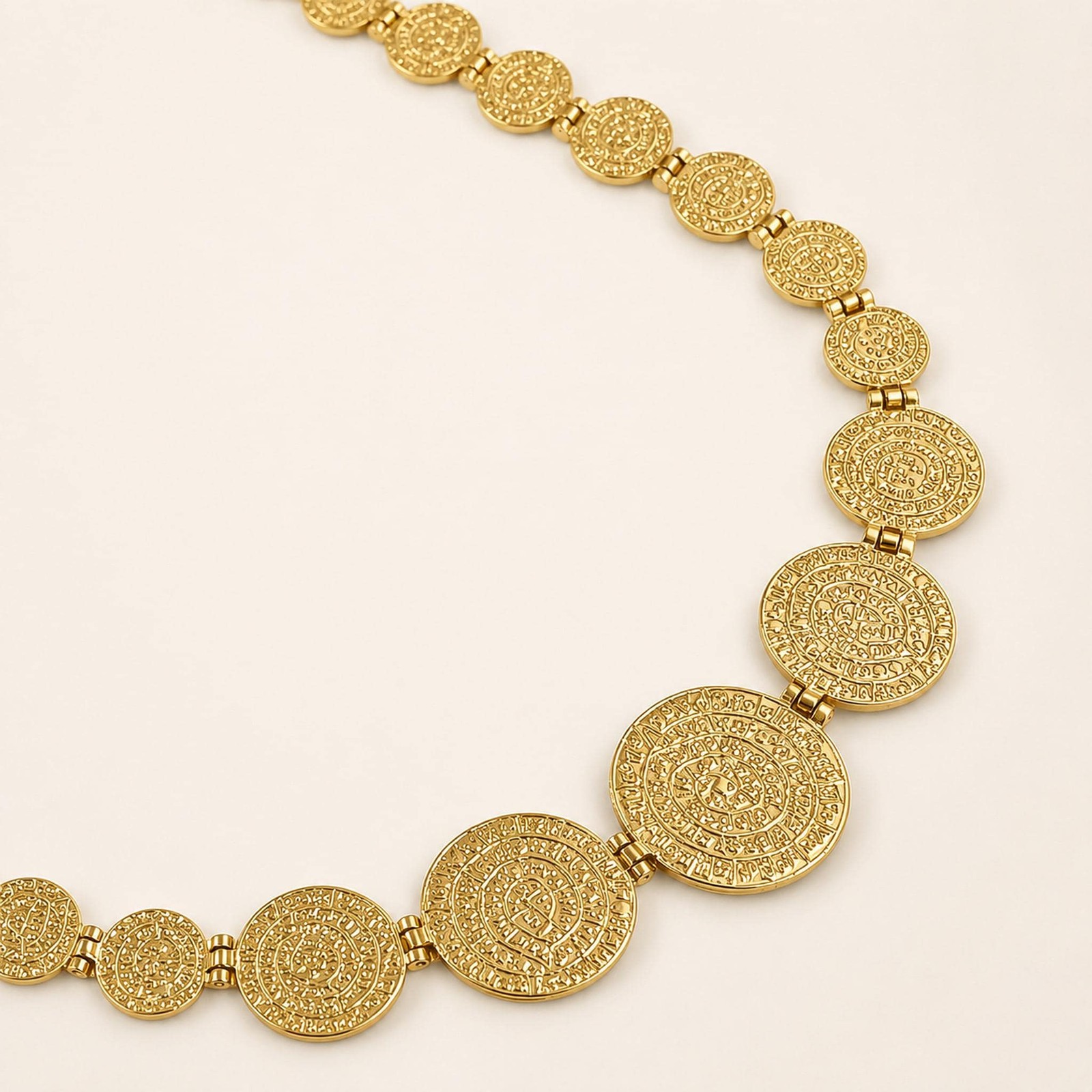Phaistos Disc Sterling Silver Necklace, Greek Statement Collar, Graduated