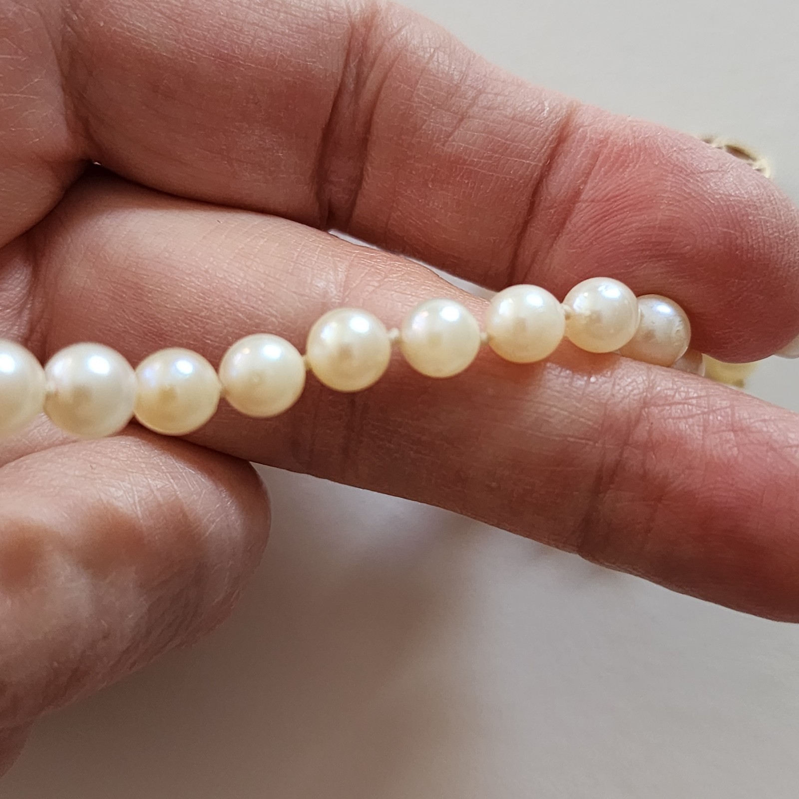 Cream Colored Pearl Necklace – Single Strand With 14k Clasp, With AGA Appraisal