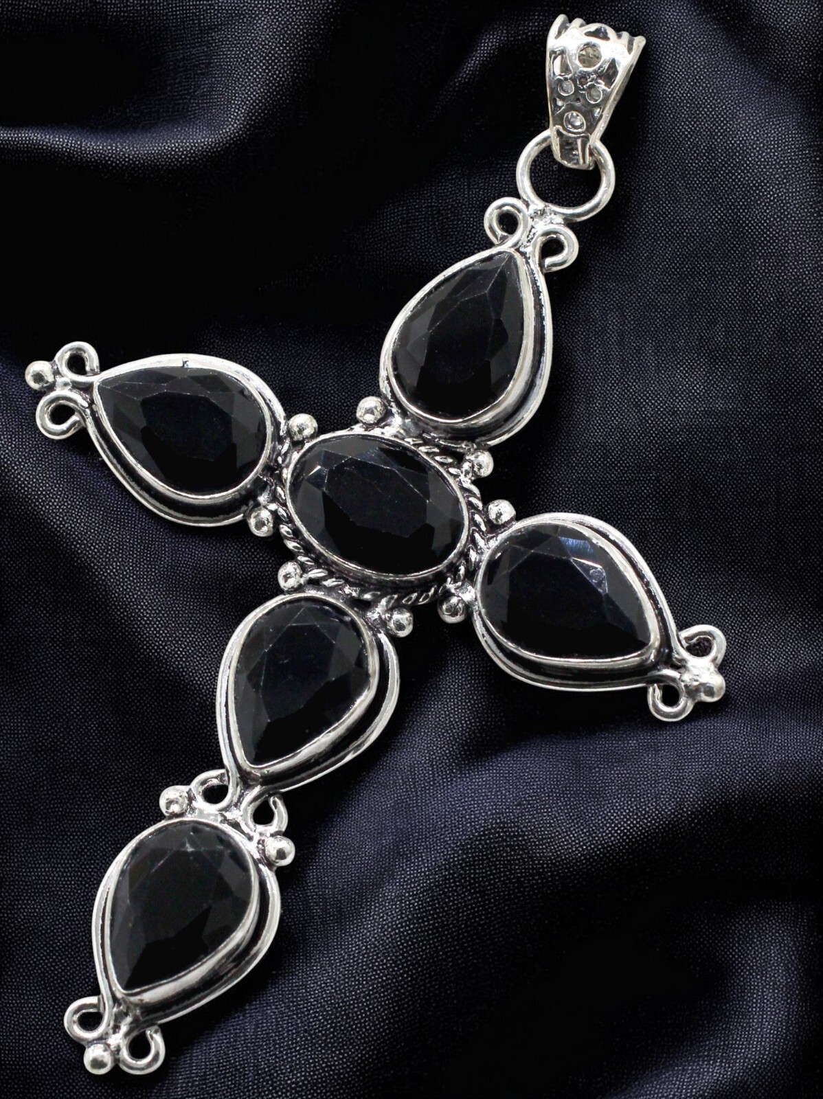 925 Sterling Silver Black Onyx Gemstone Jewelry Cross Pendant Size-3″