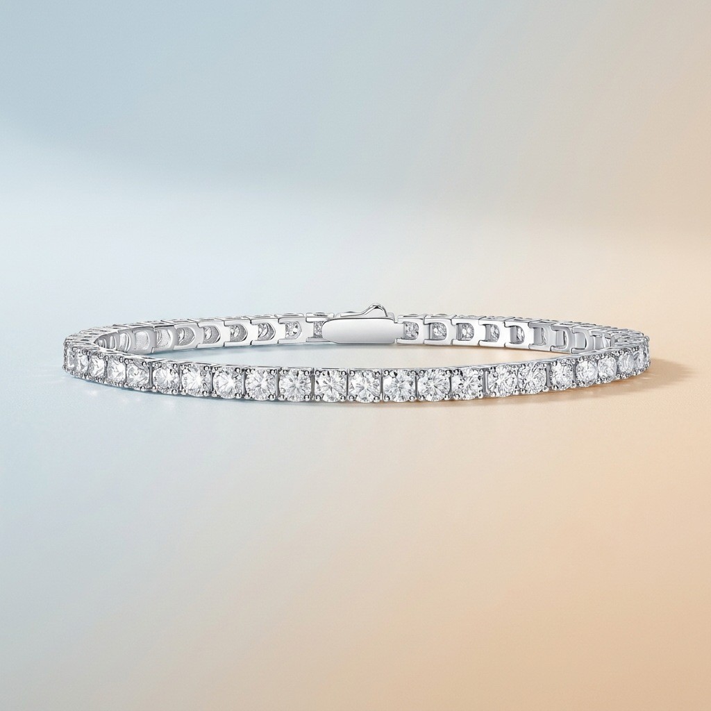 2-5mm Round Cut Moissanite Tennis Chain S925 Sterling Silver Bracelet Necklace