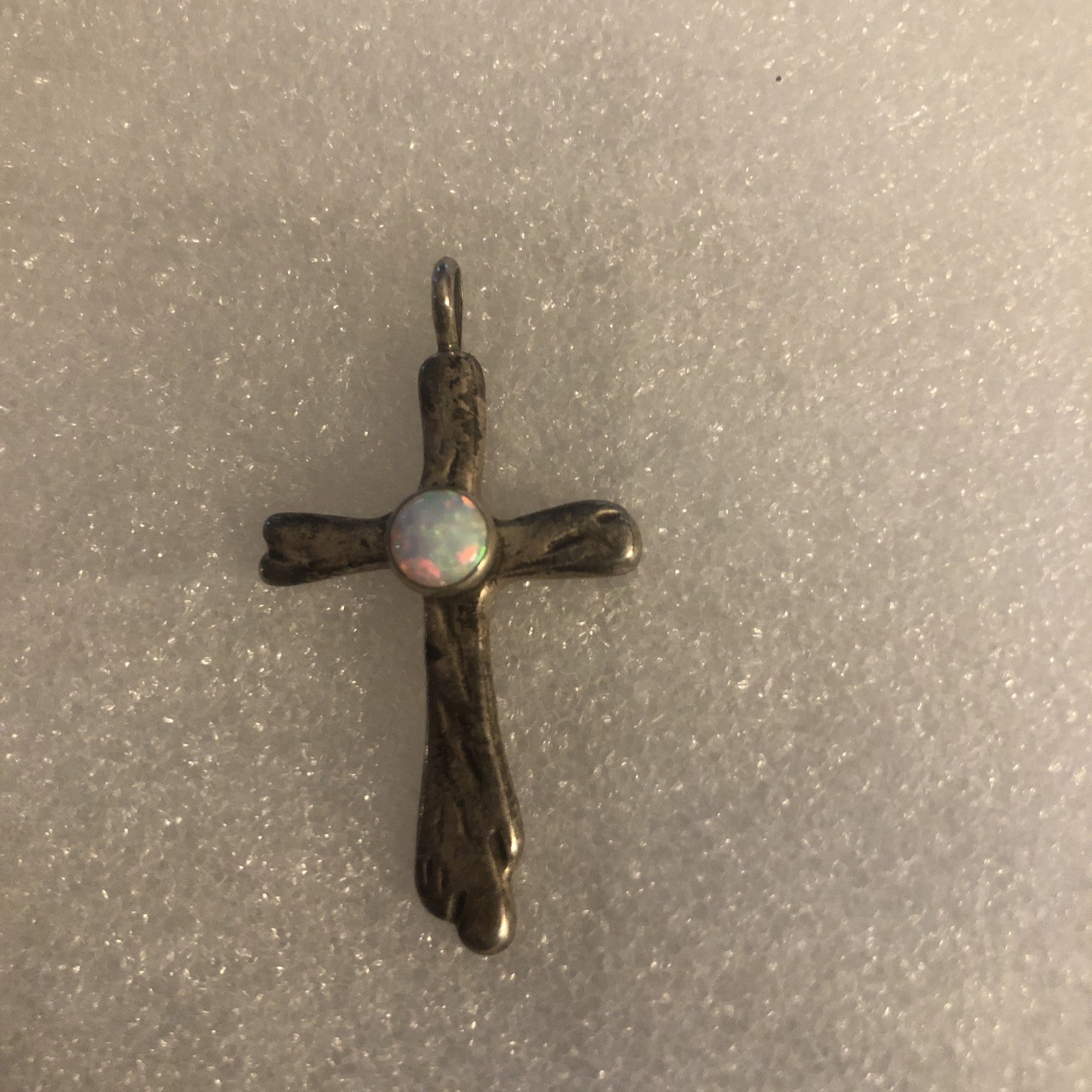L D Sterling Cross With Opal Stone Pretty 1 1/2 By 1 Inch