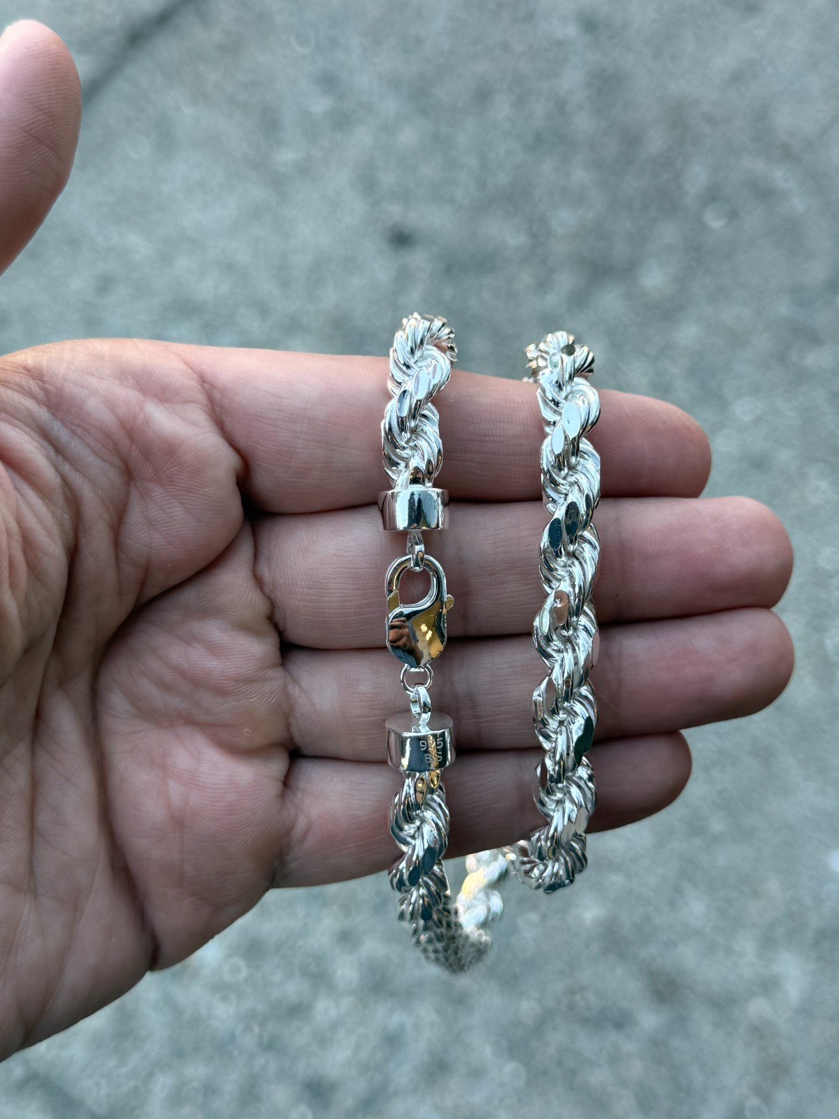 Solid 925 Sterling Silver Italian Rope Chain Mens Necklace 9mm – Diamond Cut