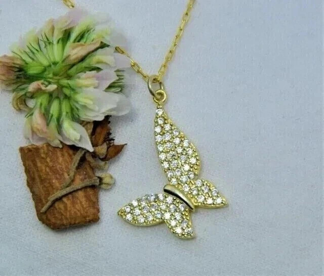 2.1Ct Round Cut Lab-Created Diamond Butterfly Engagement 14K Gold Finish Pendant