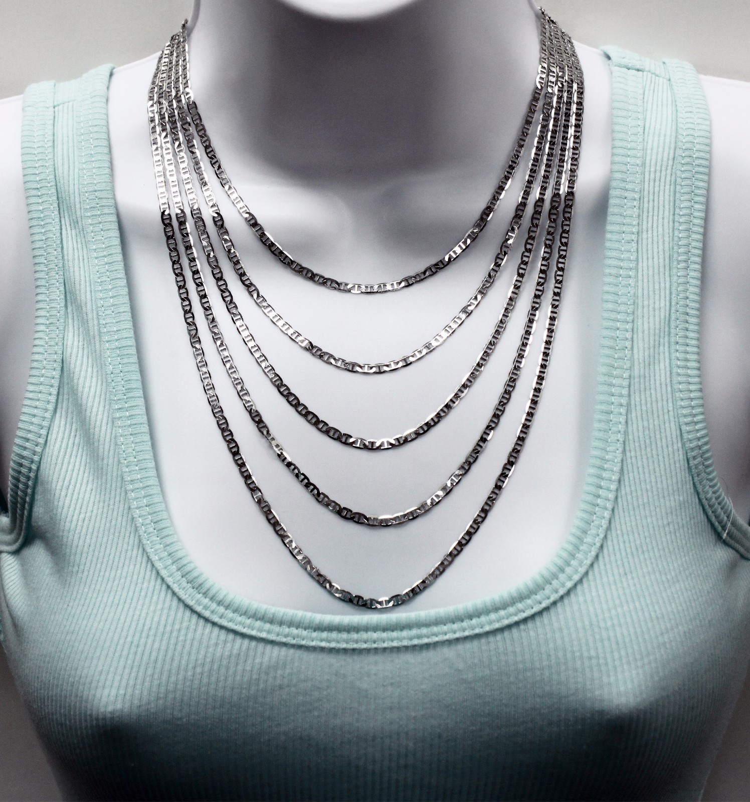 14k Solid Real White Gold Flat Mariner Chain Necklace 3.5 mm Thick 16″ To 24″