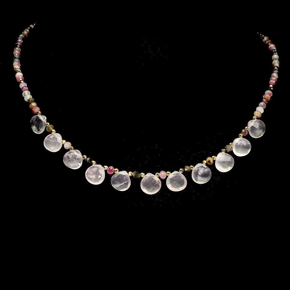 925 Sterling Silver Necklace Briolette Rose Quartz 9mm Tourmaline Gemstone 19 In