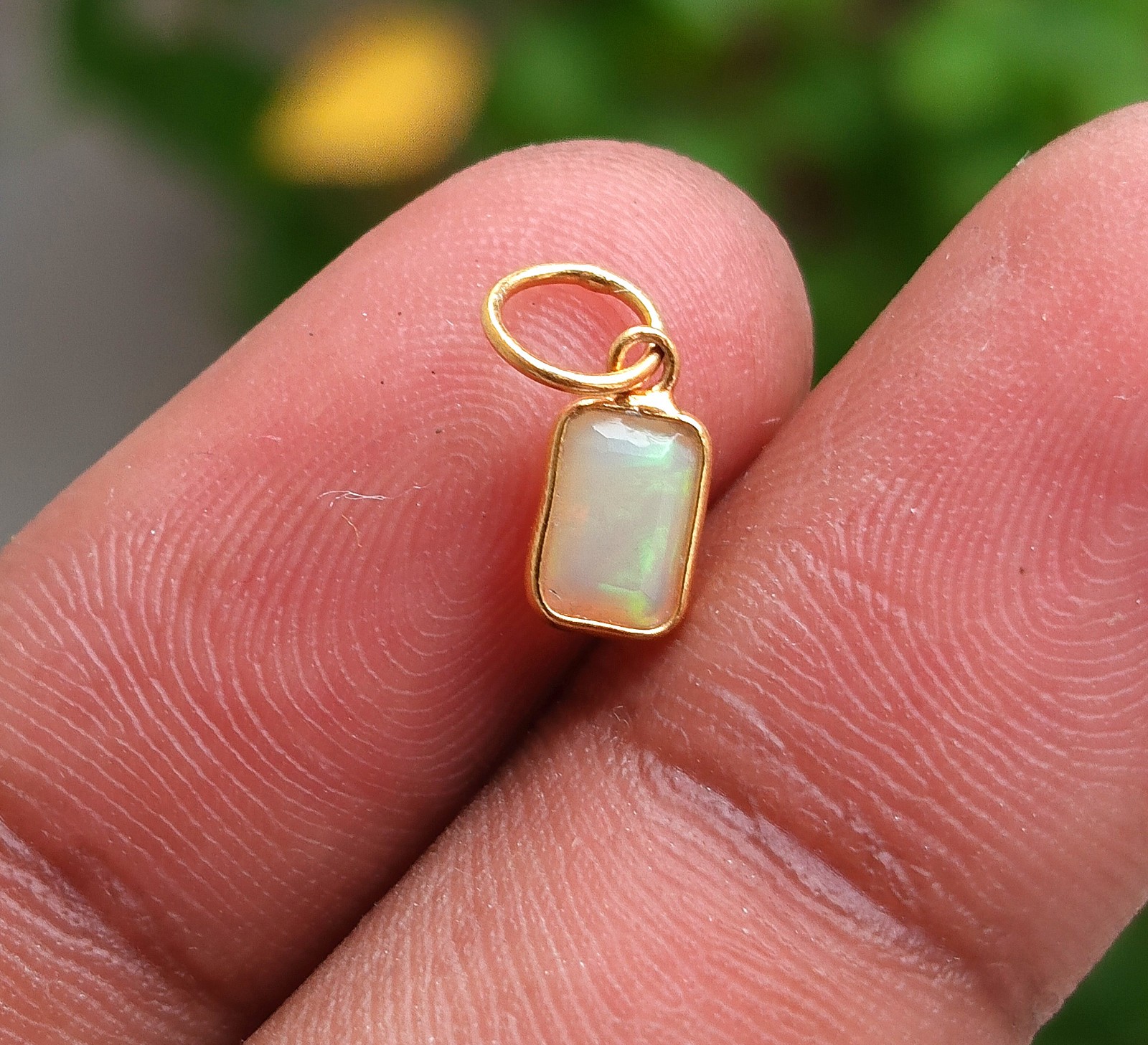 18K Solid Yellow Gold Charm Pendant Natural Ethiopian Opal Handmade Pendant