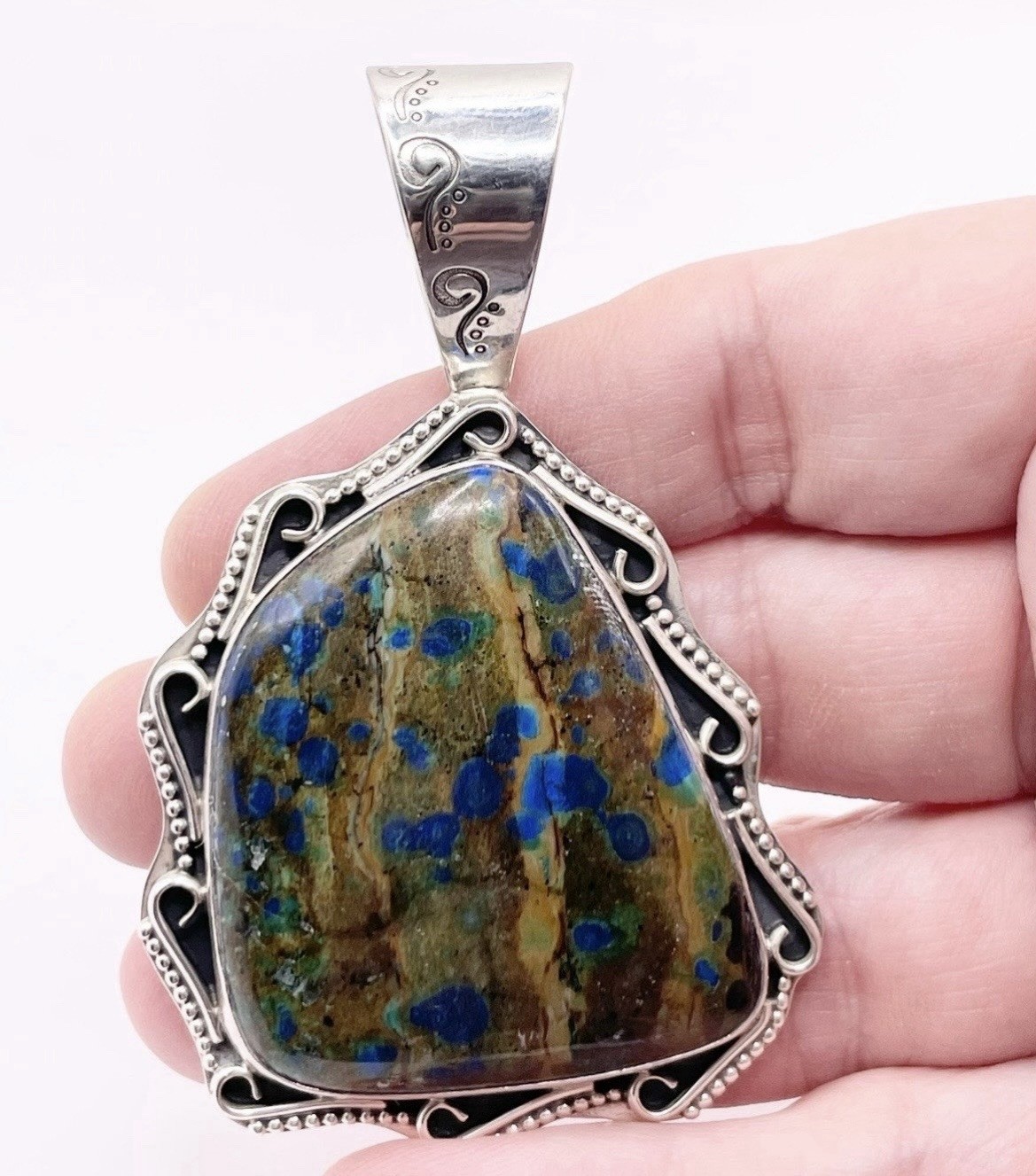 925 Sterling Silver Azurite gemstone Freeform Pendant Jay King signed