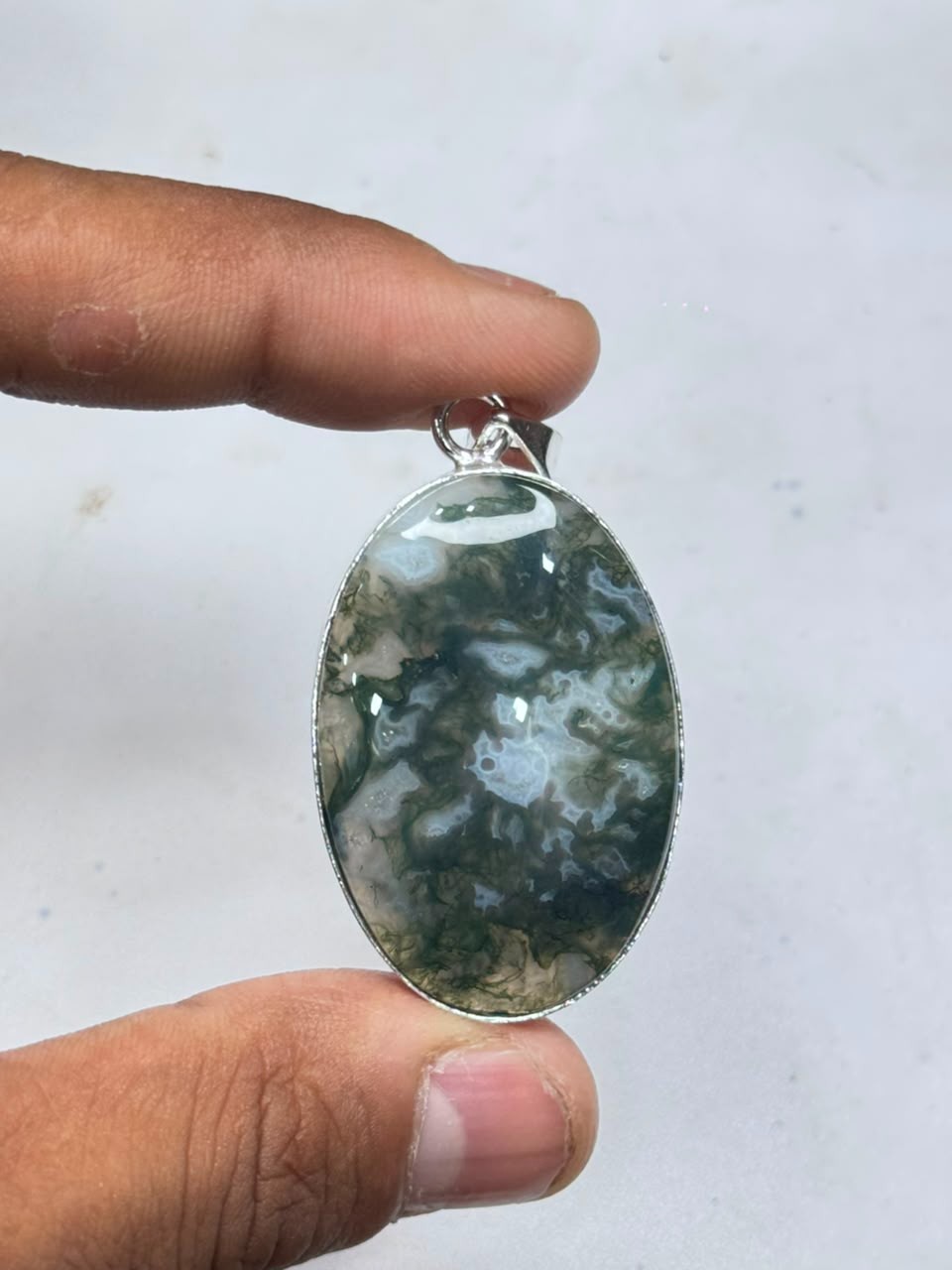 Natural Moss Agate 925 Sterling Silver Pendant Handmade Jewelry