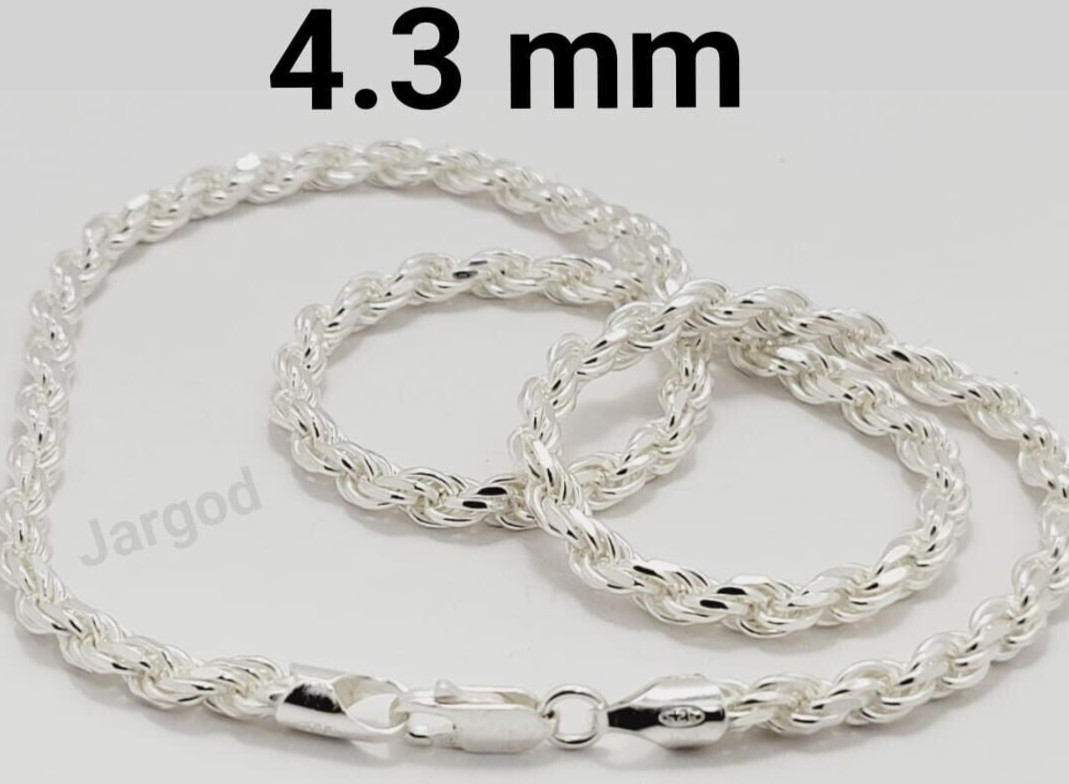 Real Solid 925 Sterling Silver Diamond Cut Rope Chain Necklace Italy Jargod