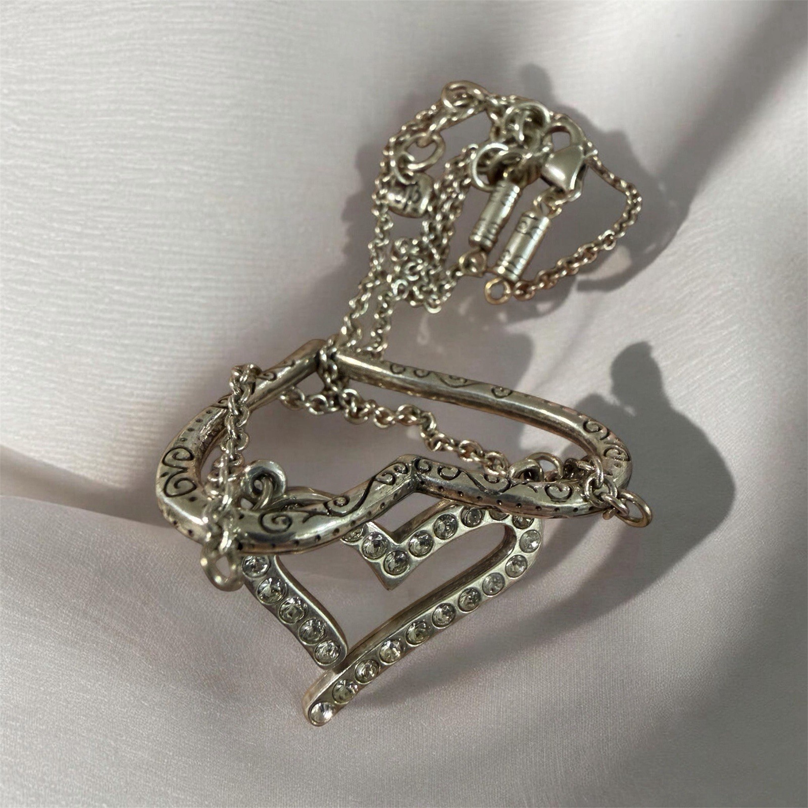 Brighton Retired Love Struck Reversible 3D Swing Double Heart Crystal Necklace