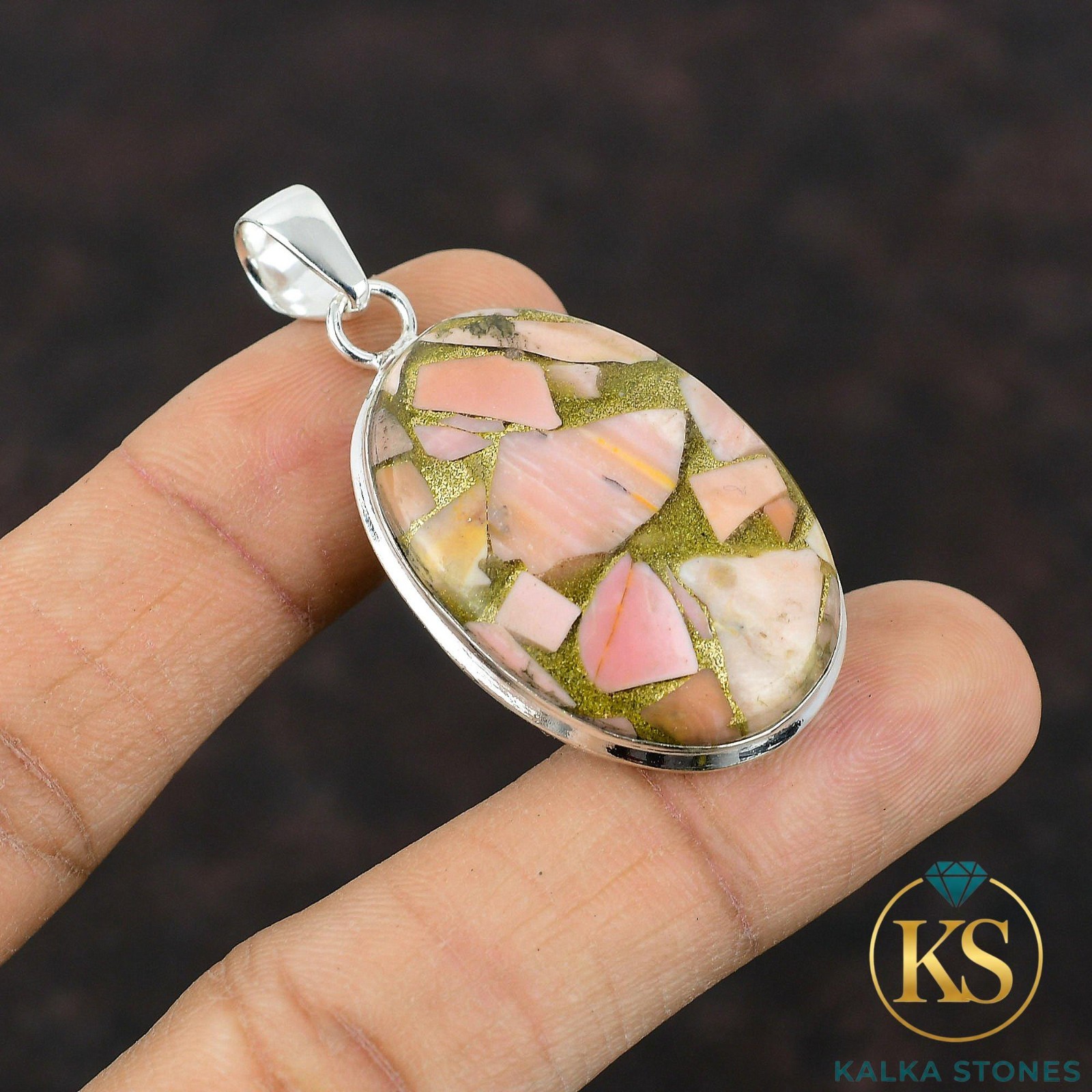 Valentines Deal Oval Copper Pink Opal Stone Wife New Pendant 925 Sterling Silver