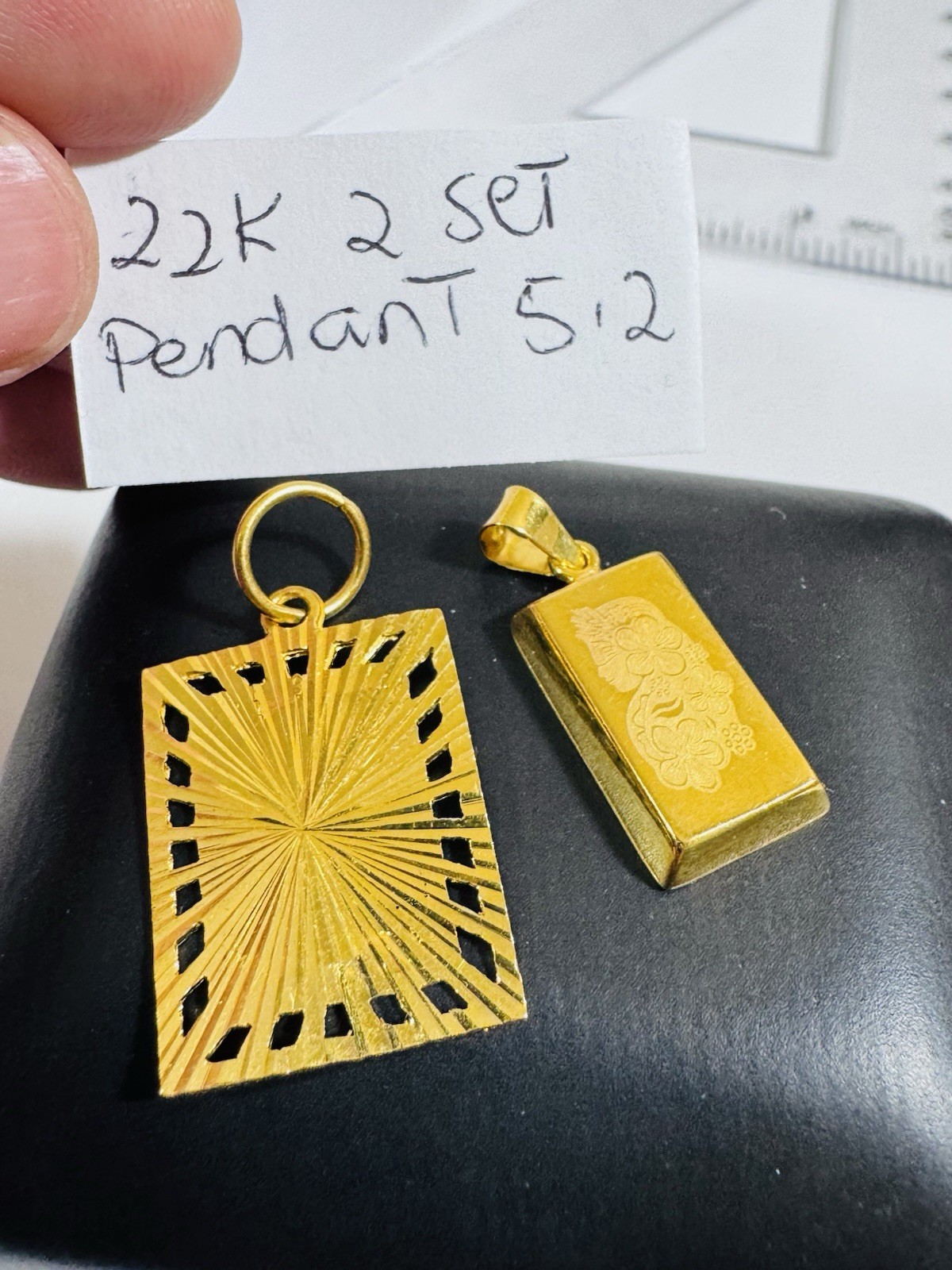 Gold 22K Solid 916 Real Gold Two Set (2) Bar/ Sikh Allah Devine Pendant 5.2g